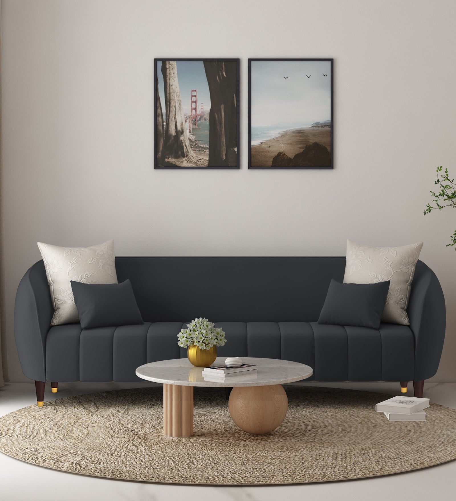 Hairo Velvet 3 Seater Sofa In Davy Grey Colour