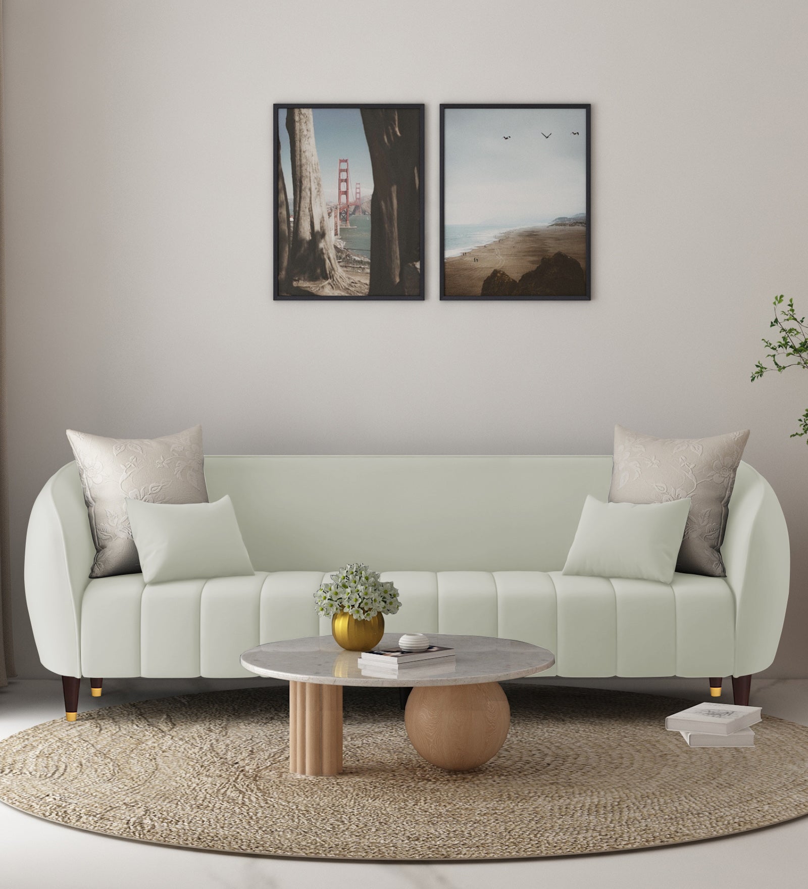 Hairo Velvet 3 Seater Sofa In Bone Grey Colour
