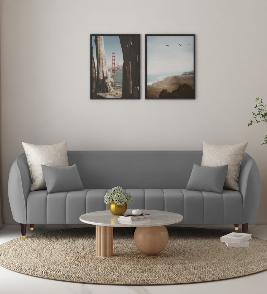 Hairo 3 Seater Velvet Sofa - Light Grey by Febonic Living