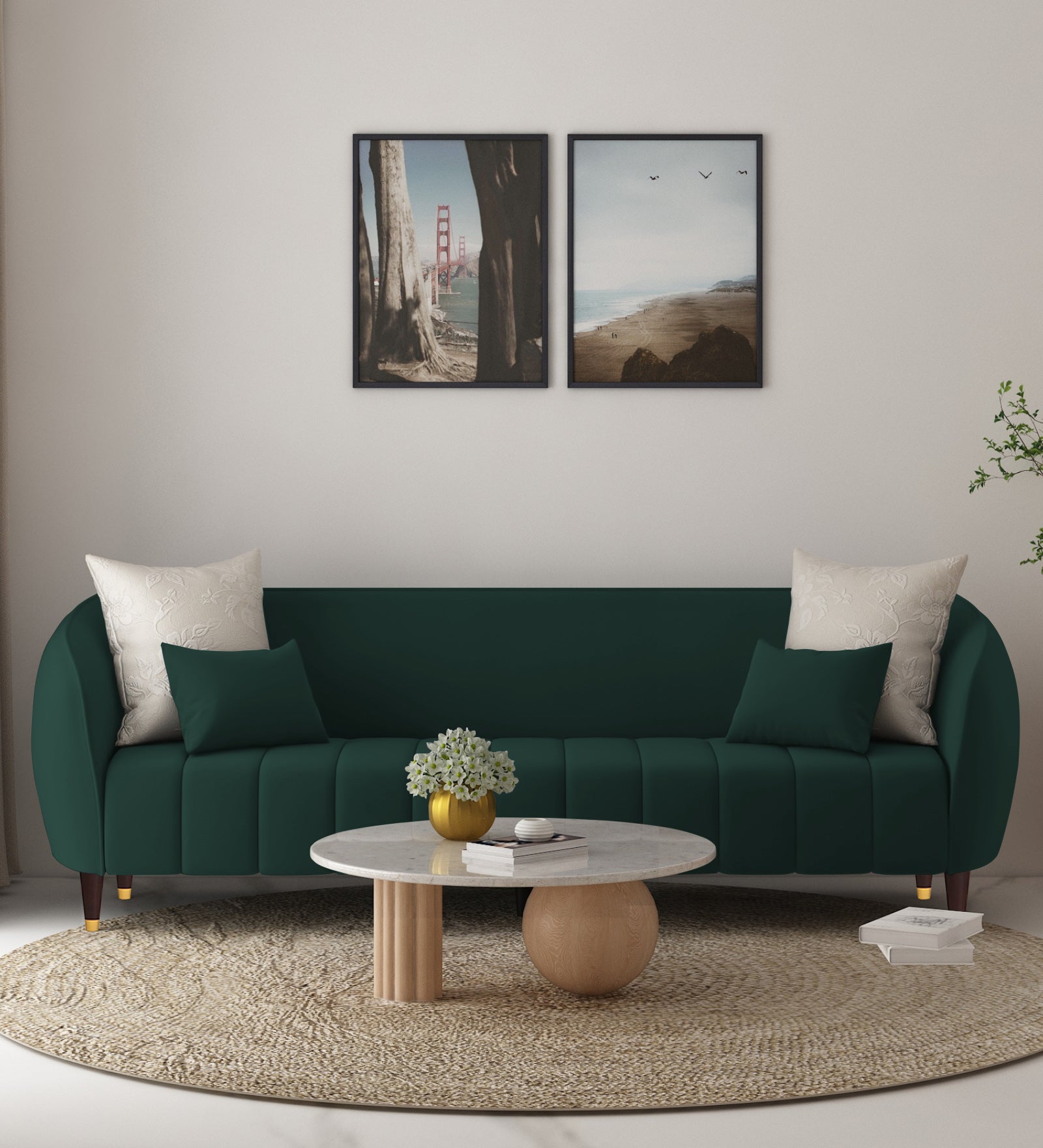 Hairo Velvet 3 Seater Sofa In Forest Green Colour
