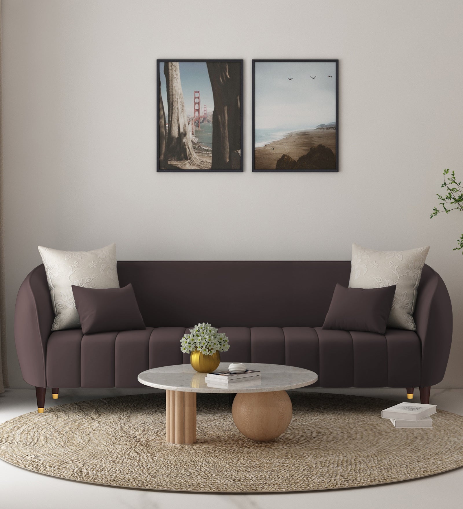 Hairo Velvet 3 Seater Sofa In Mocha Brown Colour