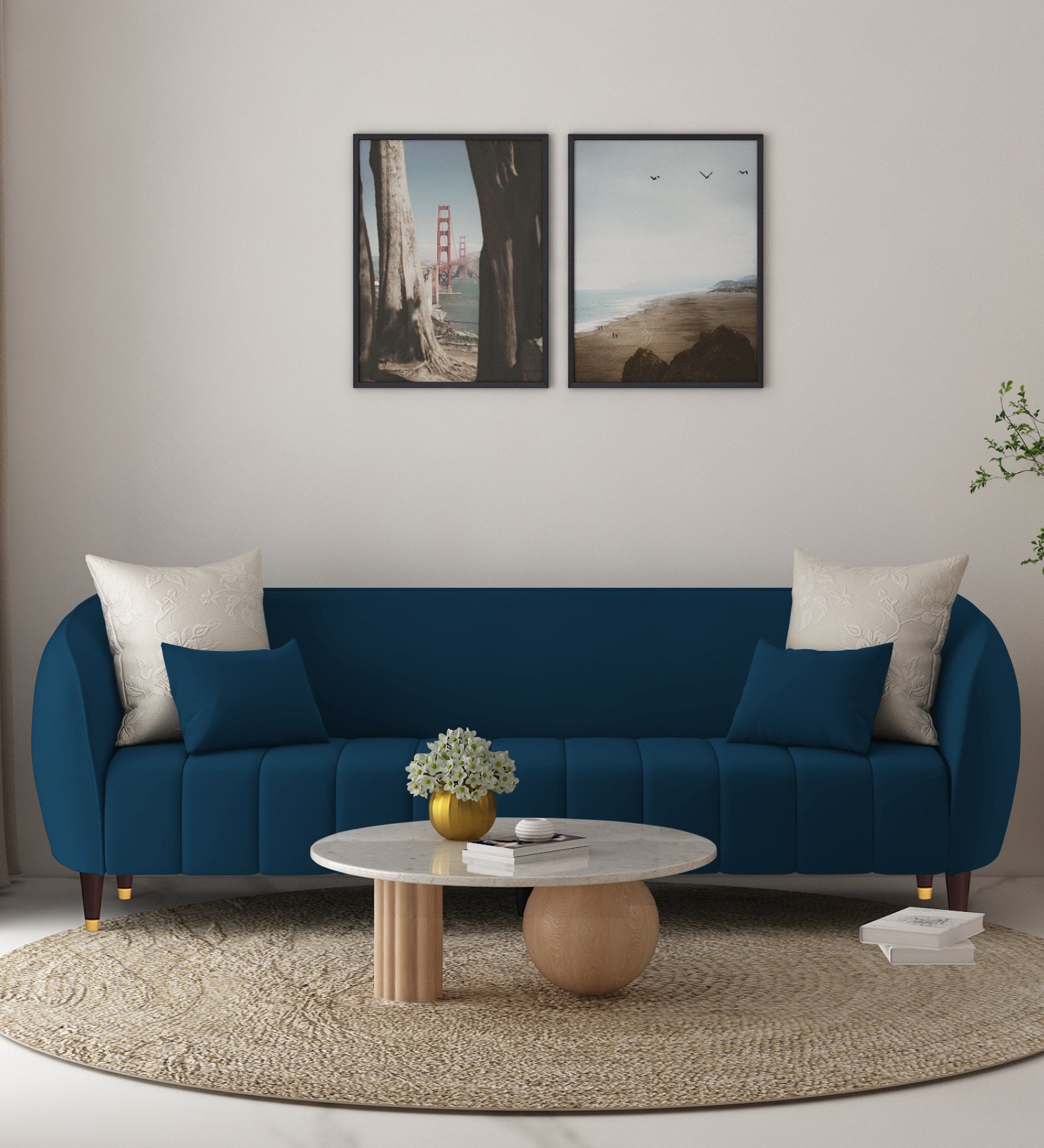 Hairo Velvet 3 Seater Sofa In Azure Blue Colour