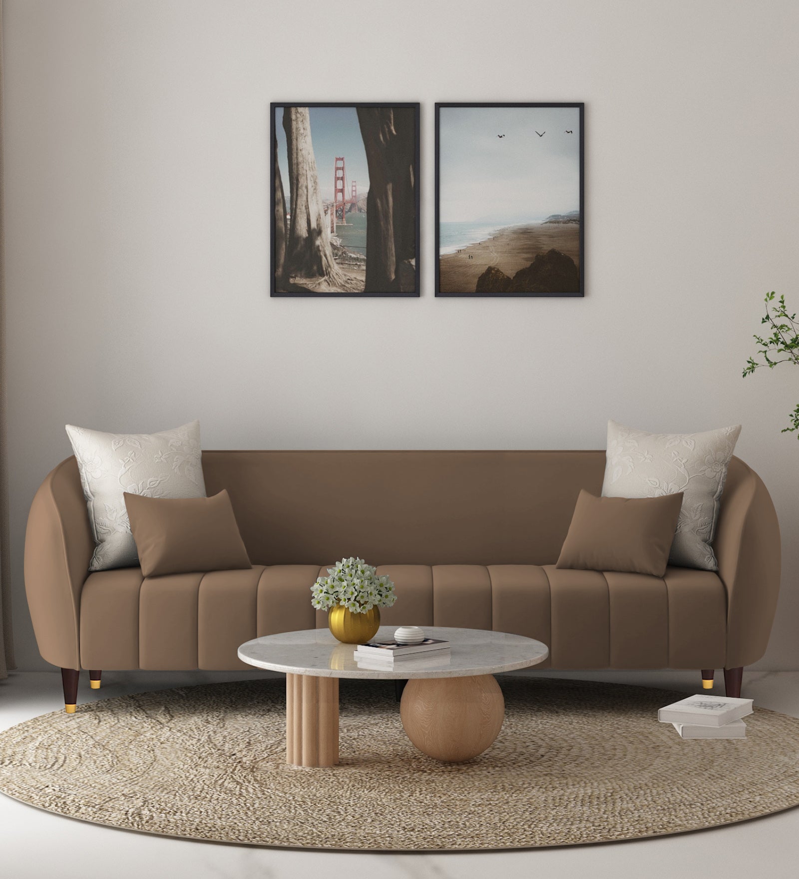 Hairo Velvet 3 Seater Sofa In Mocha Mouse Colour