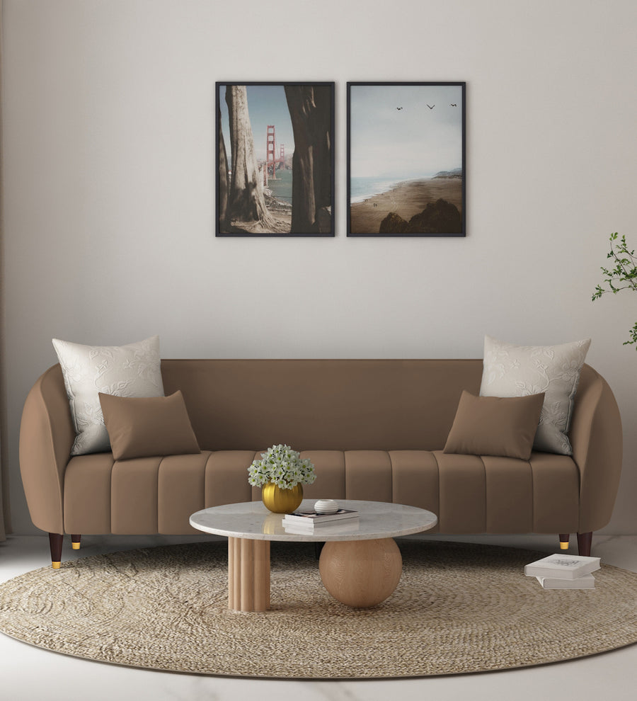 Hairo 3 Seater Velvet Sofa - Mocha Mouse by Febonic Living