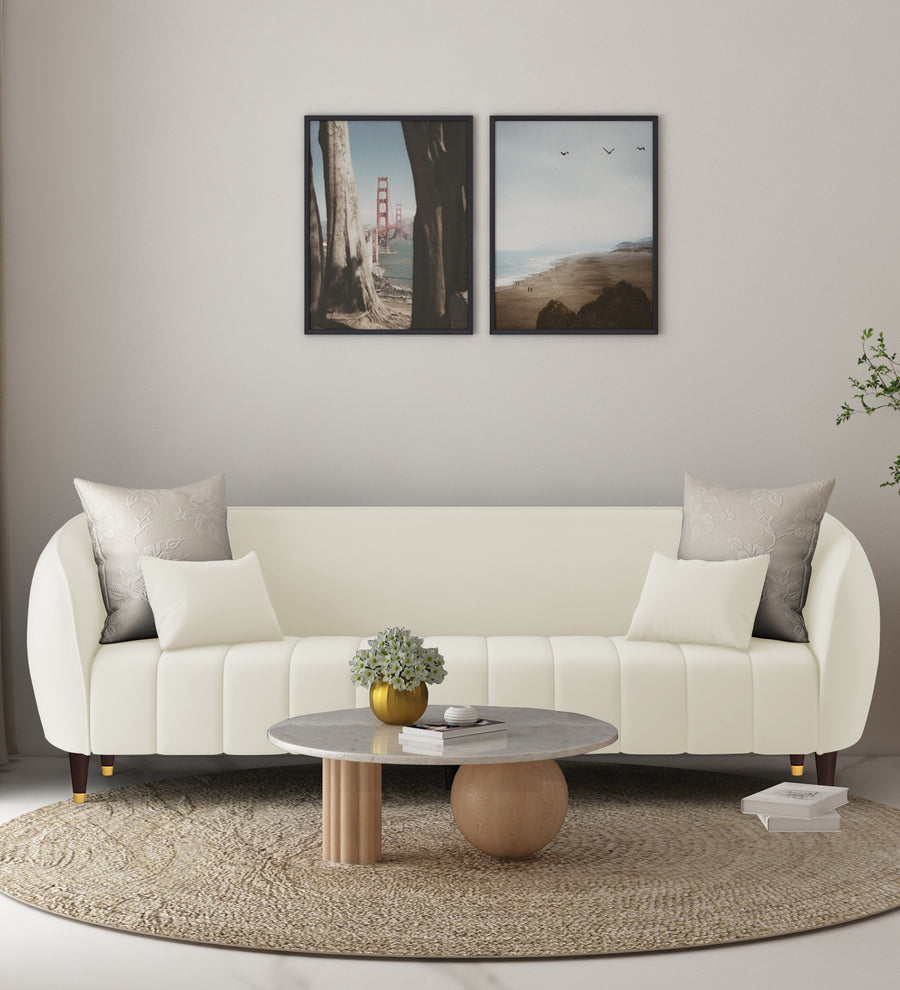 Hairo 3 Seater Velvet Sofa - Warm White by Febonic Living