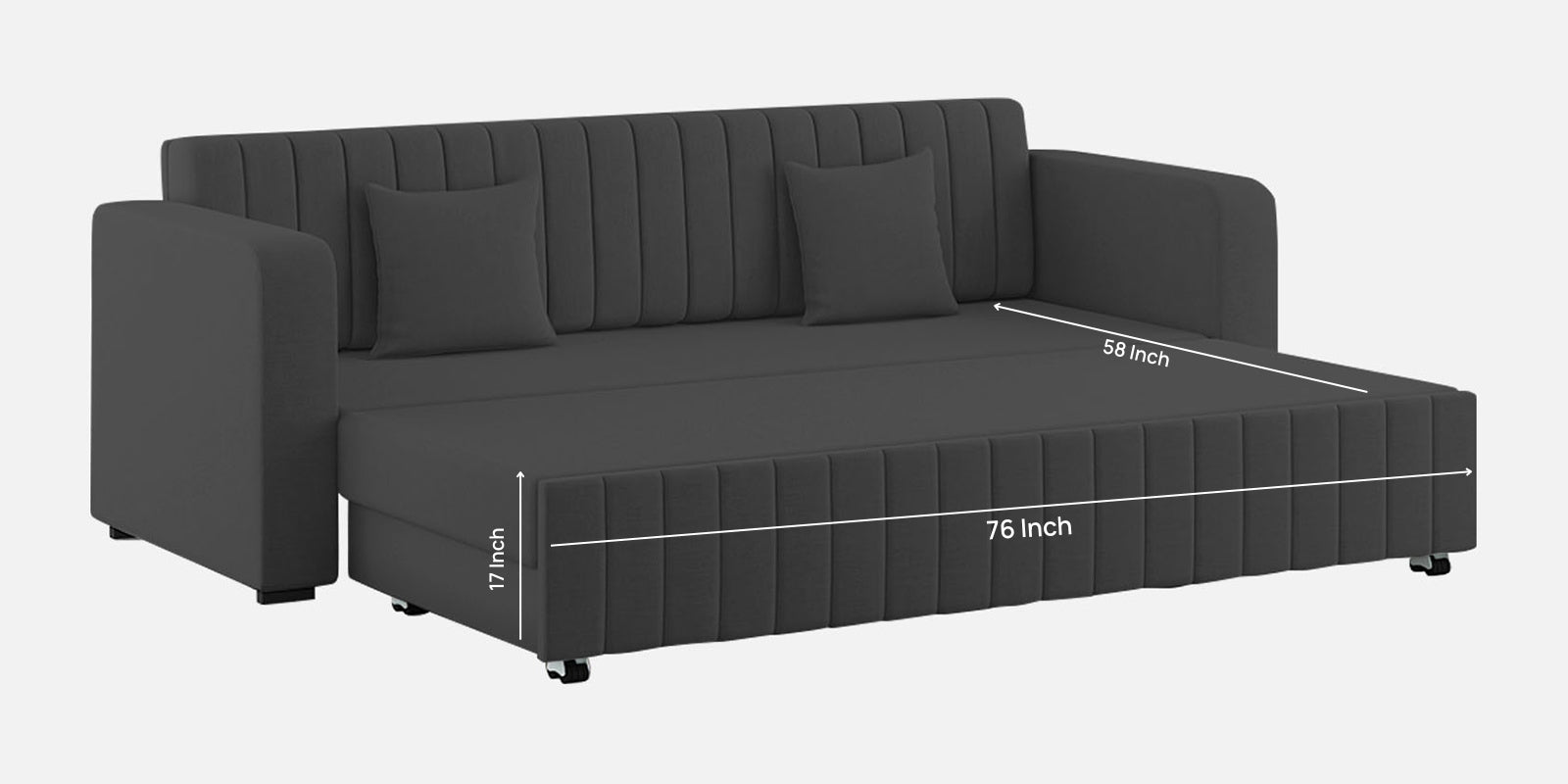 Calra Fabric 3 Seater Pull Out Sofa Cum Bed In Charcoal Grey Colour