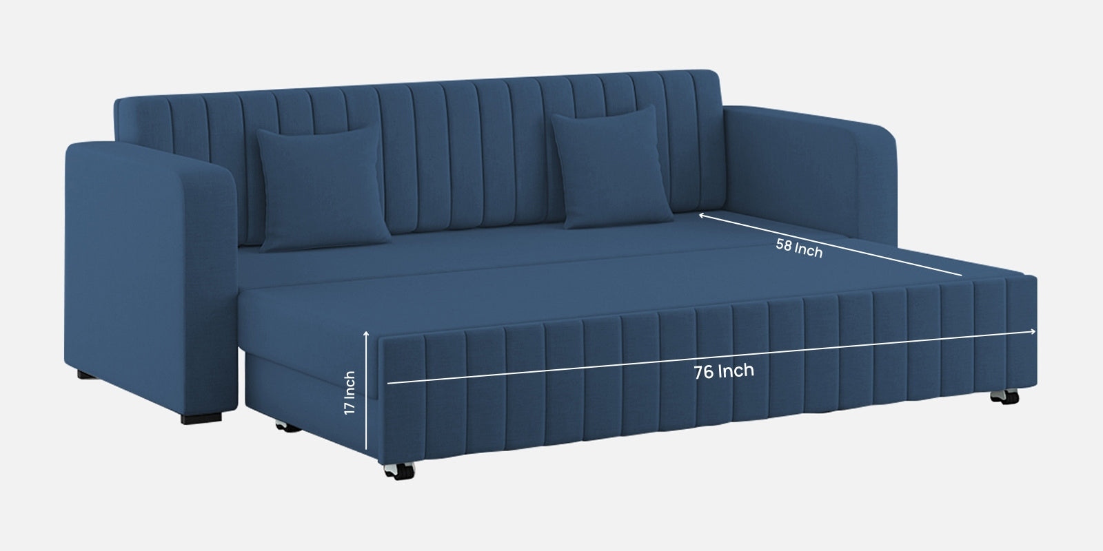 Calra Fabric 3 Seater Pull Out Sofa Cum Bed In Light Blue Colour