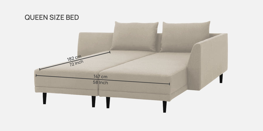 Ira Fabric Lhs 6 Seater Convertible Sofa Cum Bed In Ivory Cream Colour - Febonic Living