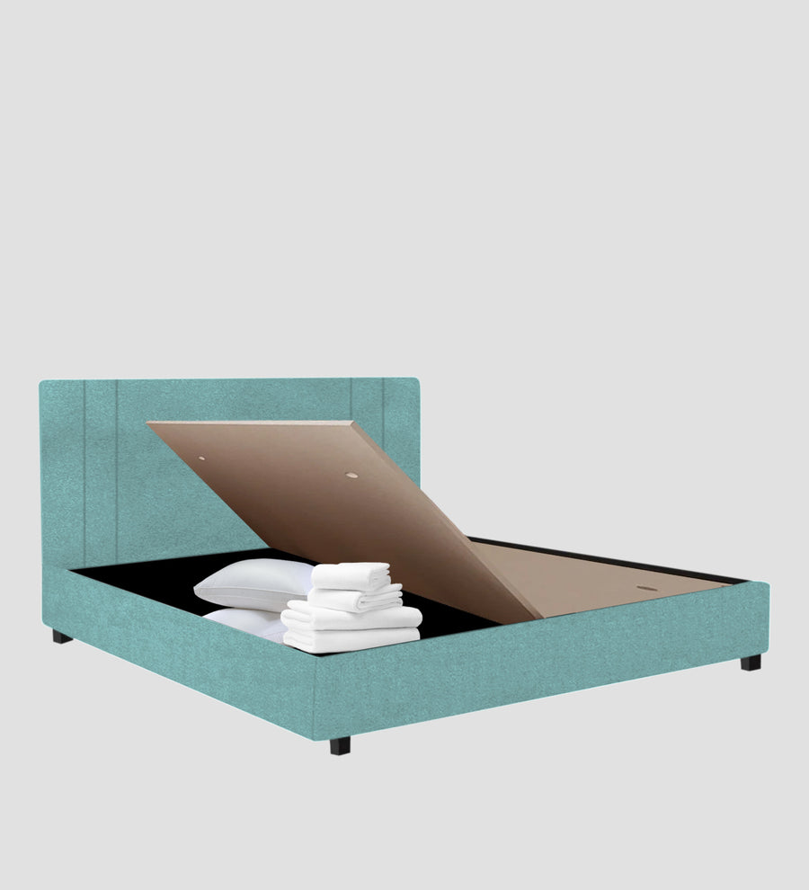 Asyra Velvet Upholstered King Size Bed In Barmunda Aqua Colour With Box Storage - Febonic Living