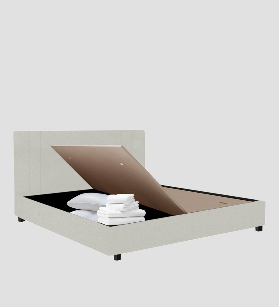 Asyra Velvet Upholstered King Size Bed In Bone Grey Colour With Box Storage - Febonic Living