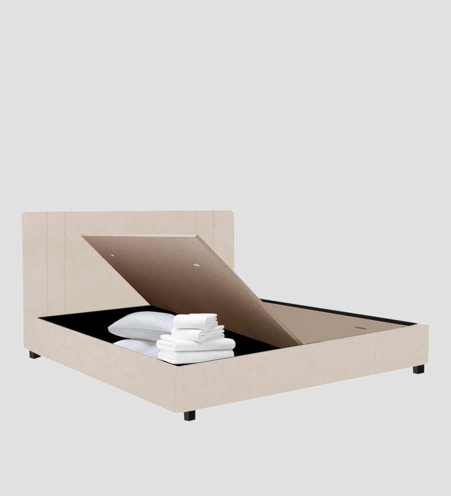 Asyra Velvet Upholstered King Size Bed In Camel Beige Colour With Box Storage - Febonic Living