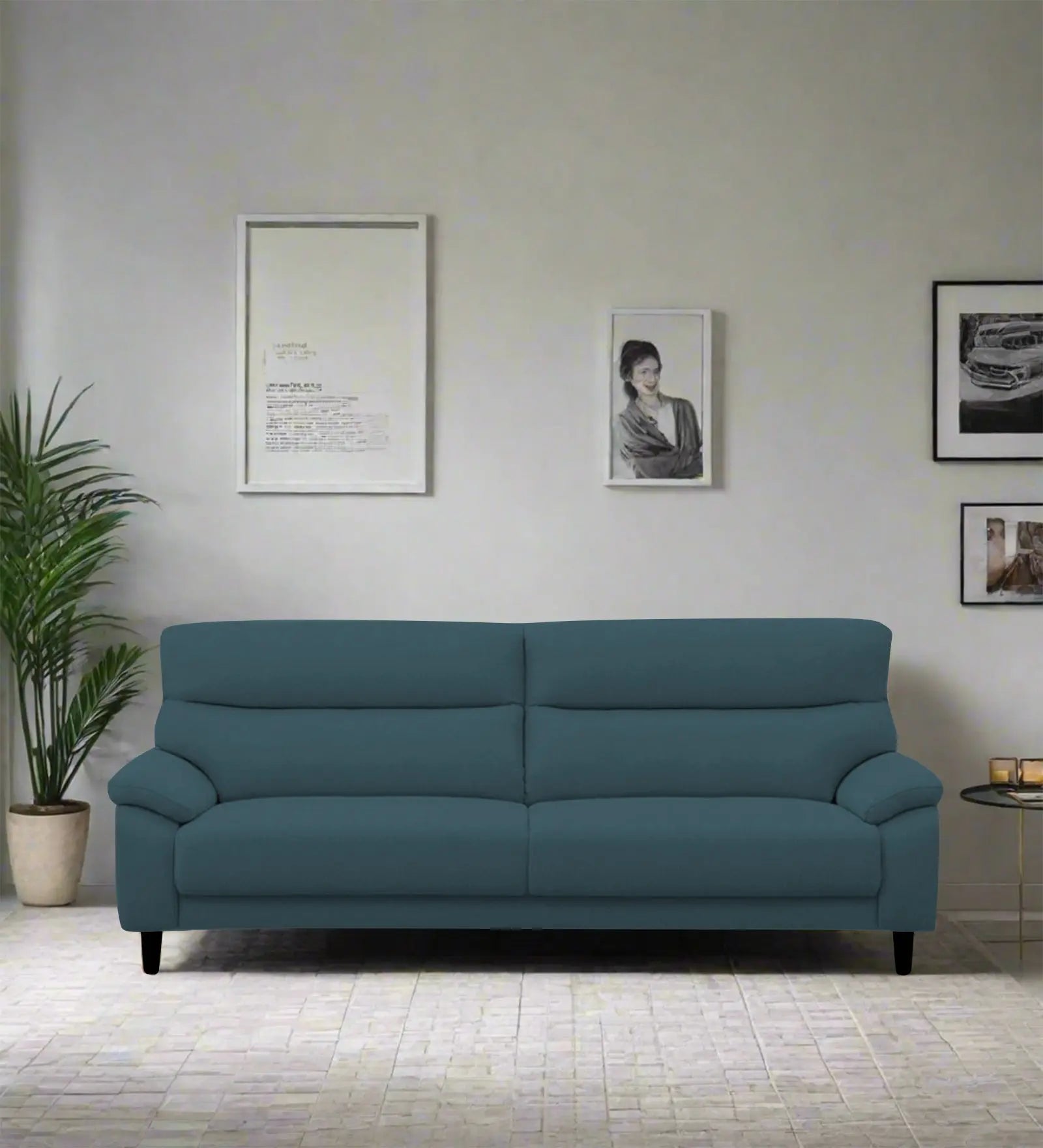Zibby Fabric 3 Seater Sofa In Sea Blue Colour Febonic Living