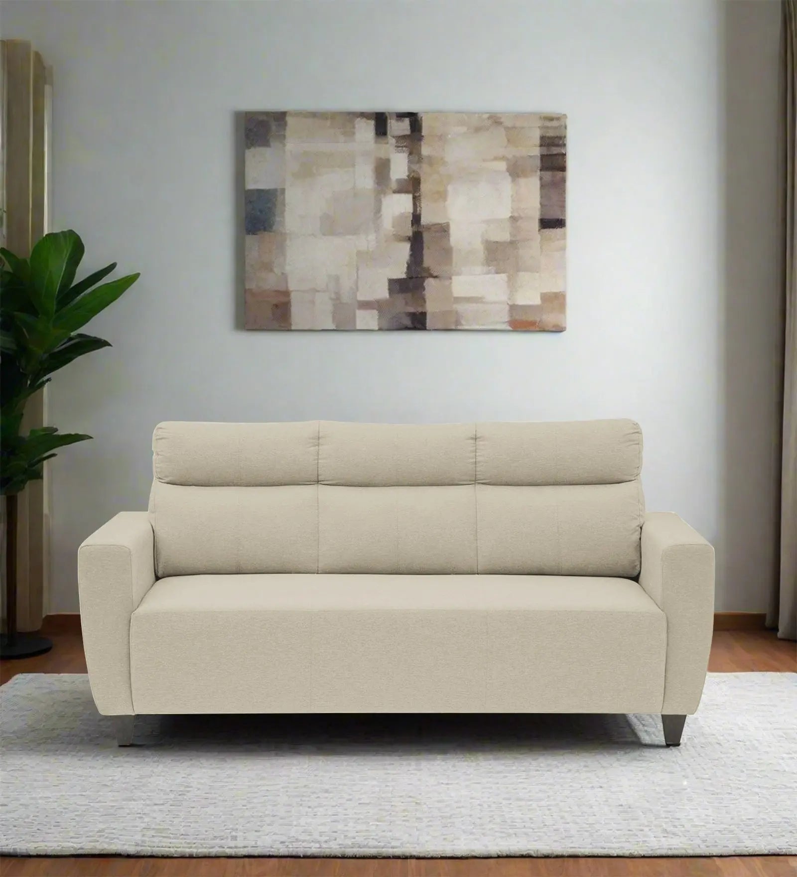 Burban Fabric 3 Seater Sofa In Maple Cream Colour Febonic Living