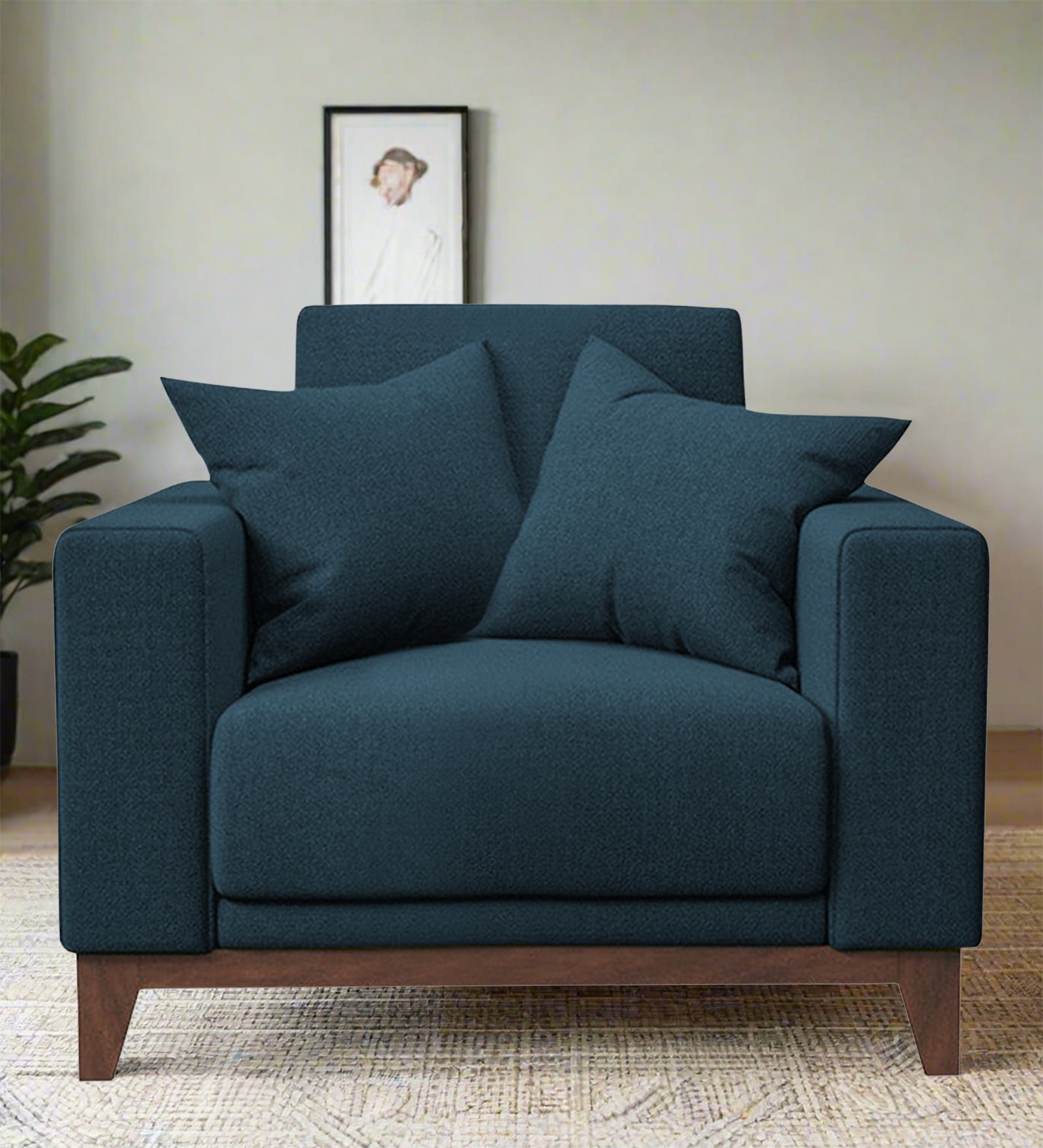 Luca Fabric 1 Seater Sofa in Denim Blue Colour