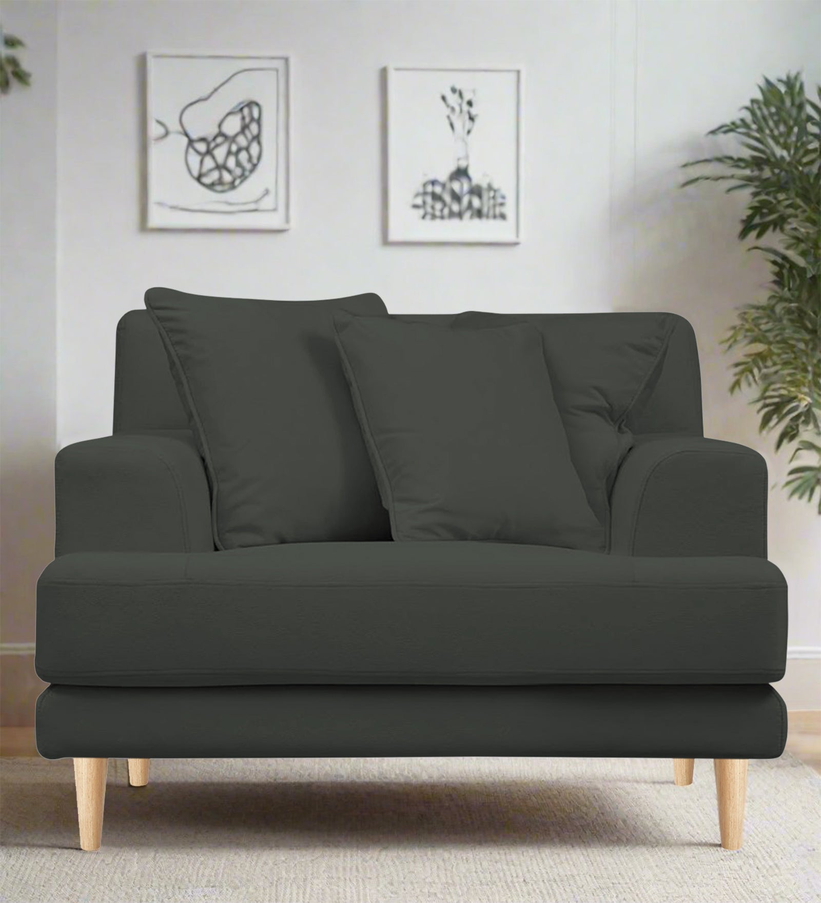 Woody Fabric 1 Seater Sofa in I-Land Green Colour