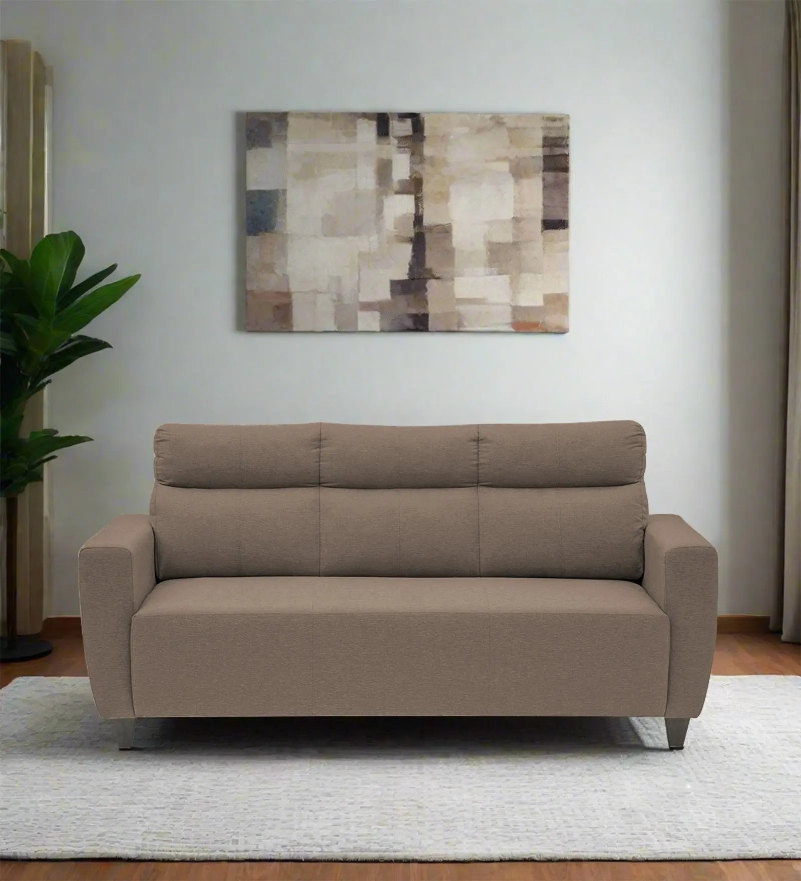 Burban Fabric 3 Seater Sofa In Nut Beige Colour Febonic Living