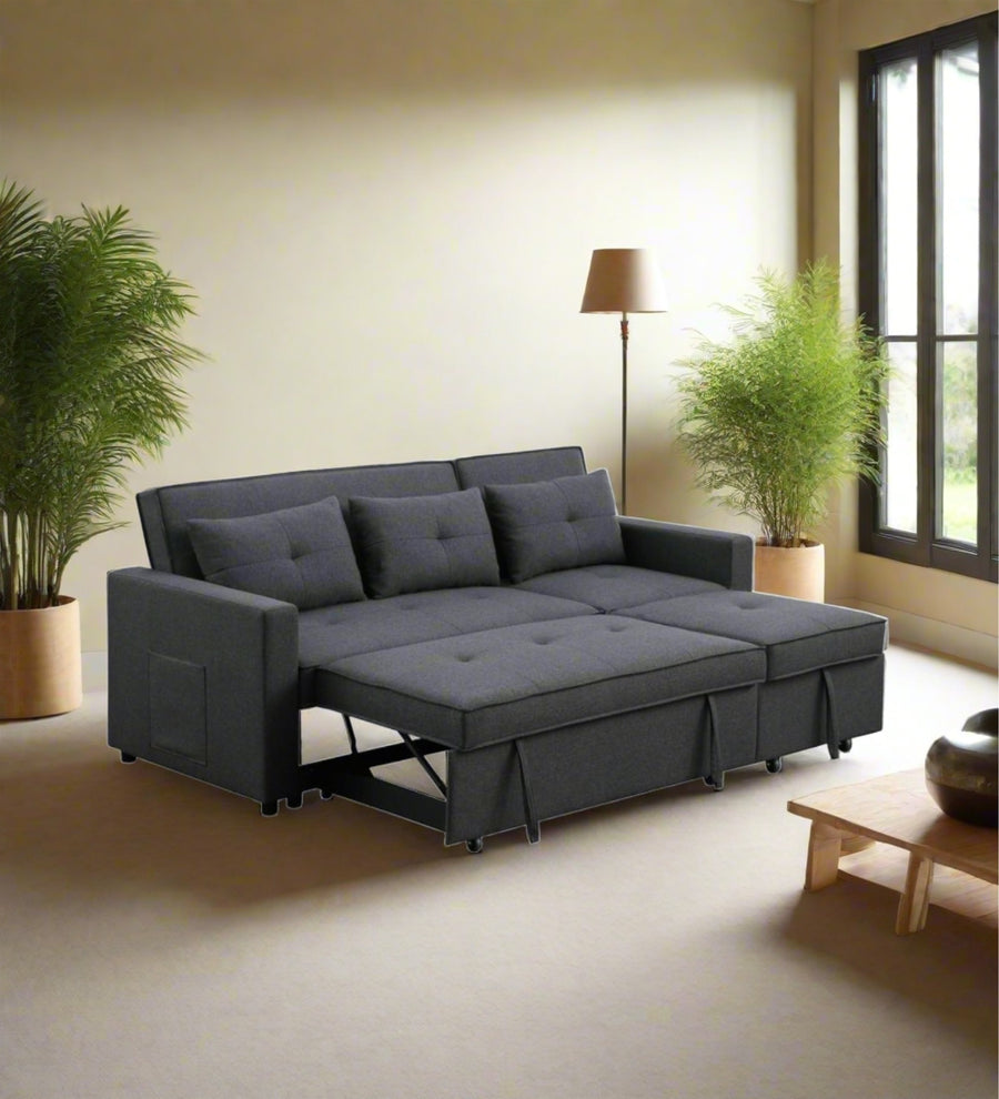 Arwel  3 Seater Pull Out  Cum Bed Fabric Sofa - Charcoal Grey by Febonic Living