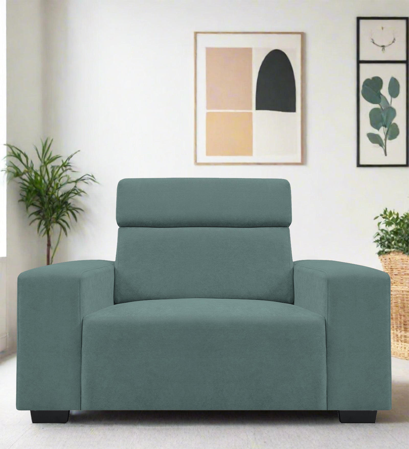 Hiro Fabric 1 Seater Sofa In Pista Green Colour