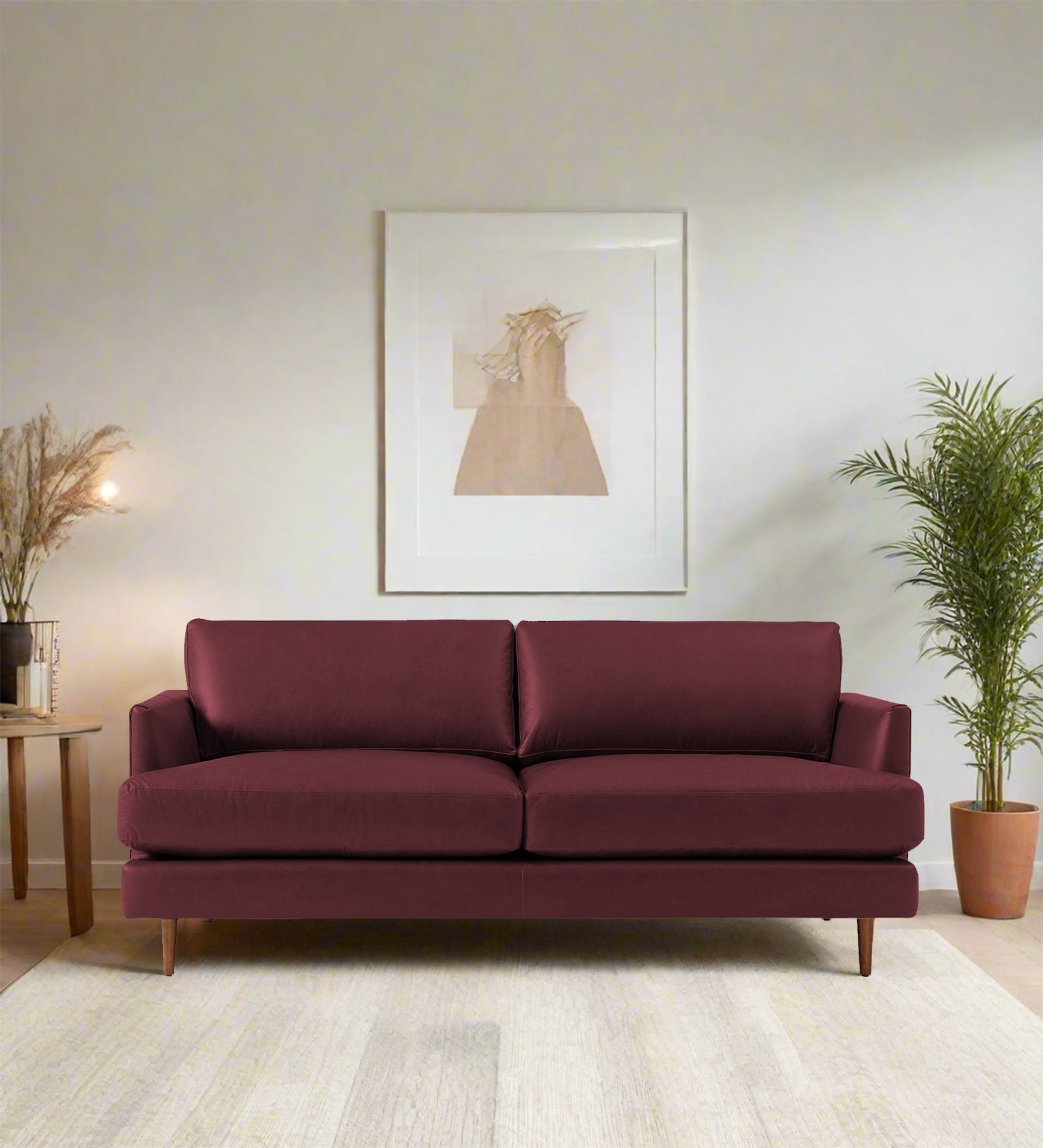 Sterio Leatherette 2 Seater Sofa In Burgundy Maroon Colour - Febonic Living