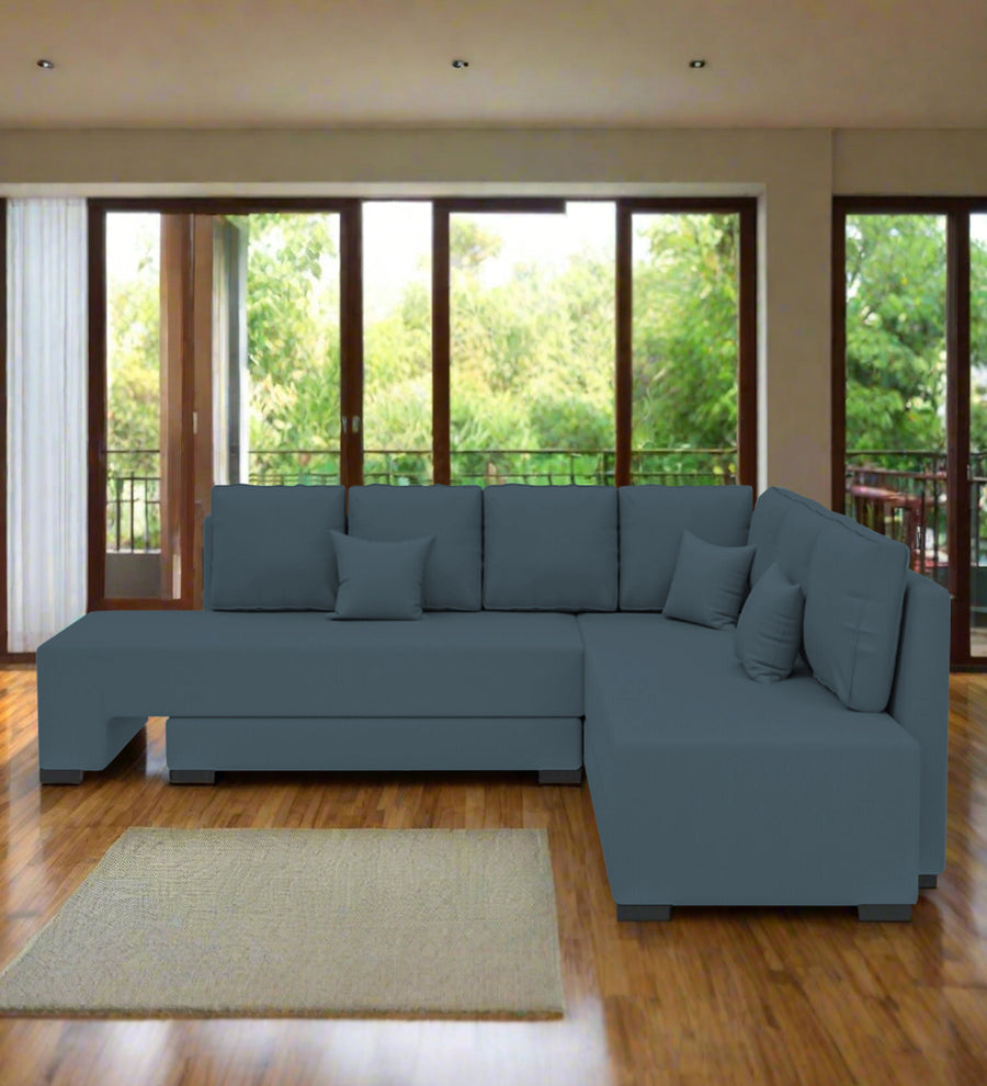 Corby  RHS 6 Seater Convertible  Cum Bed Velvet Sofa - Oxford Blue by Febonic Living