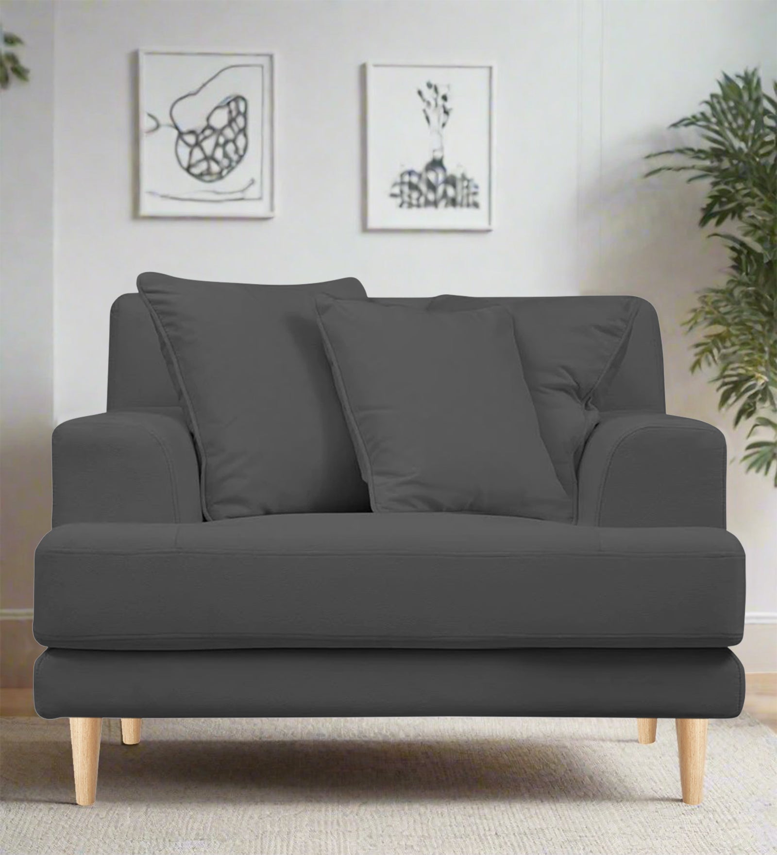 Woody Fabric 1 Seater Sofa in Dusky Grey Colour