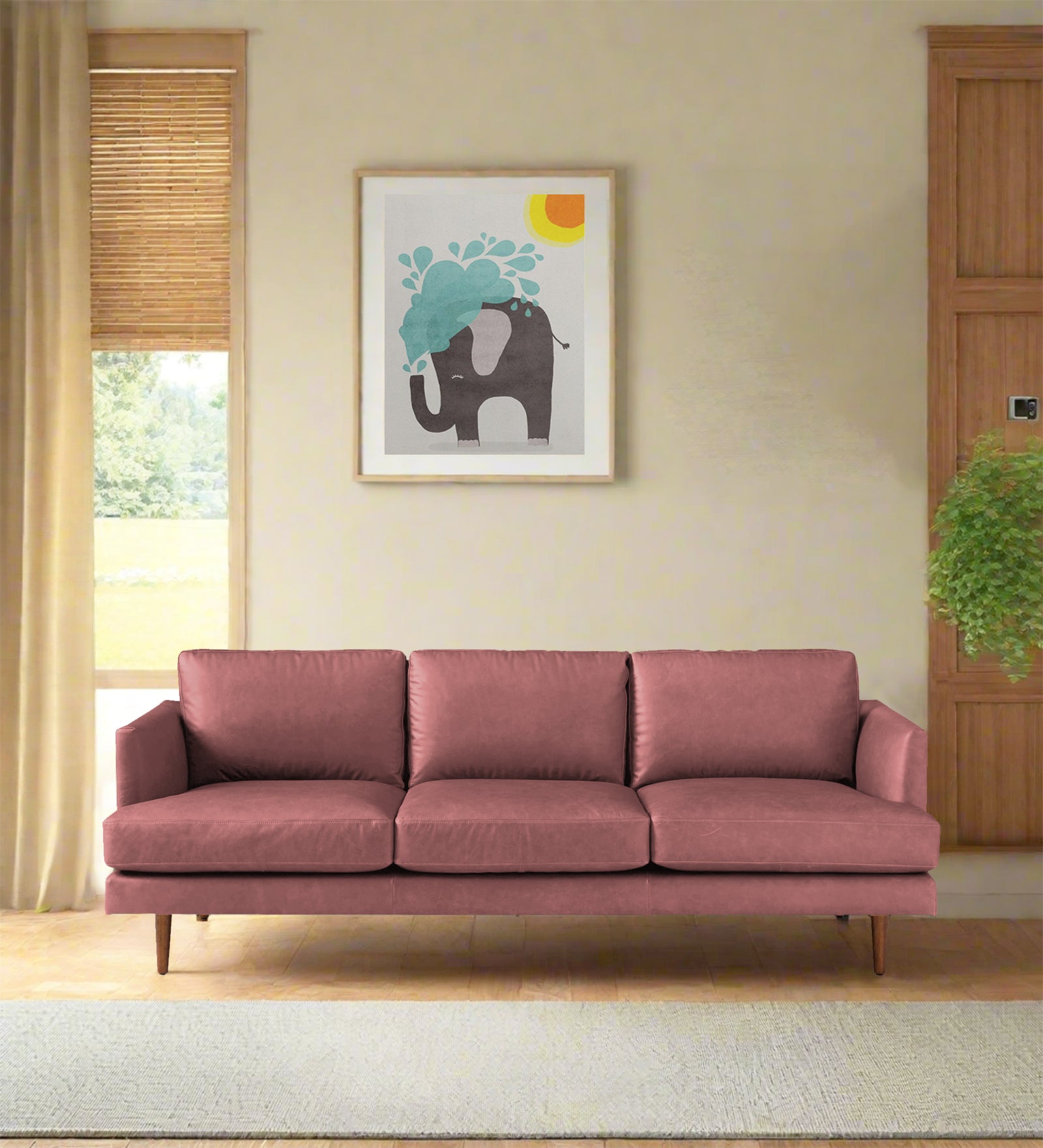 Sterio Leatherette 3 Seater Sofa in Light Pink Colour