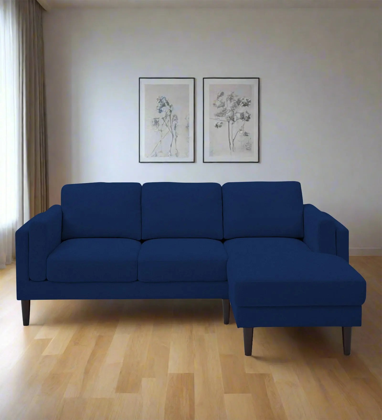 Creata Fabric LHS Sectional Sofa (2+Lounger) In Royal Blue Colour Febonic Living
