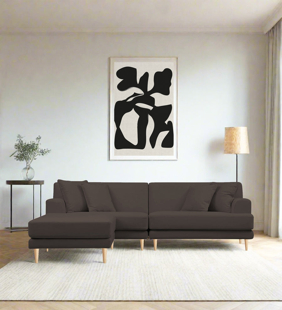 Woody  RHS  (3+Lounger) Fabric Sectional Sofa - Lito Brown by Febonic Living
