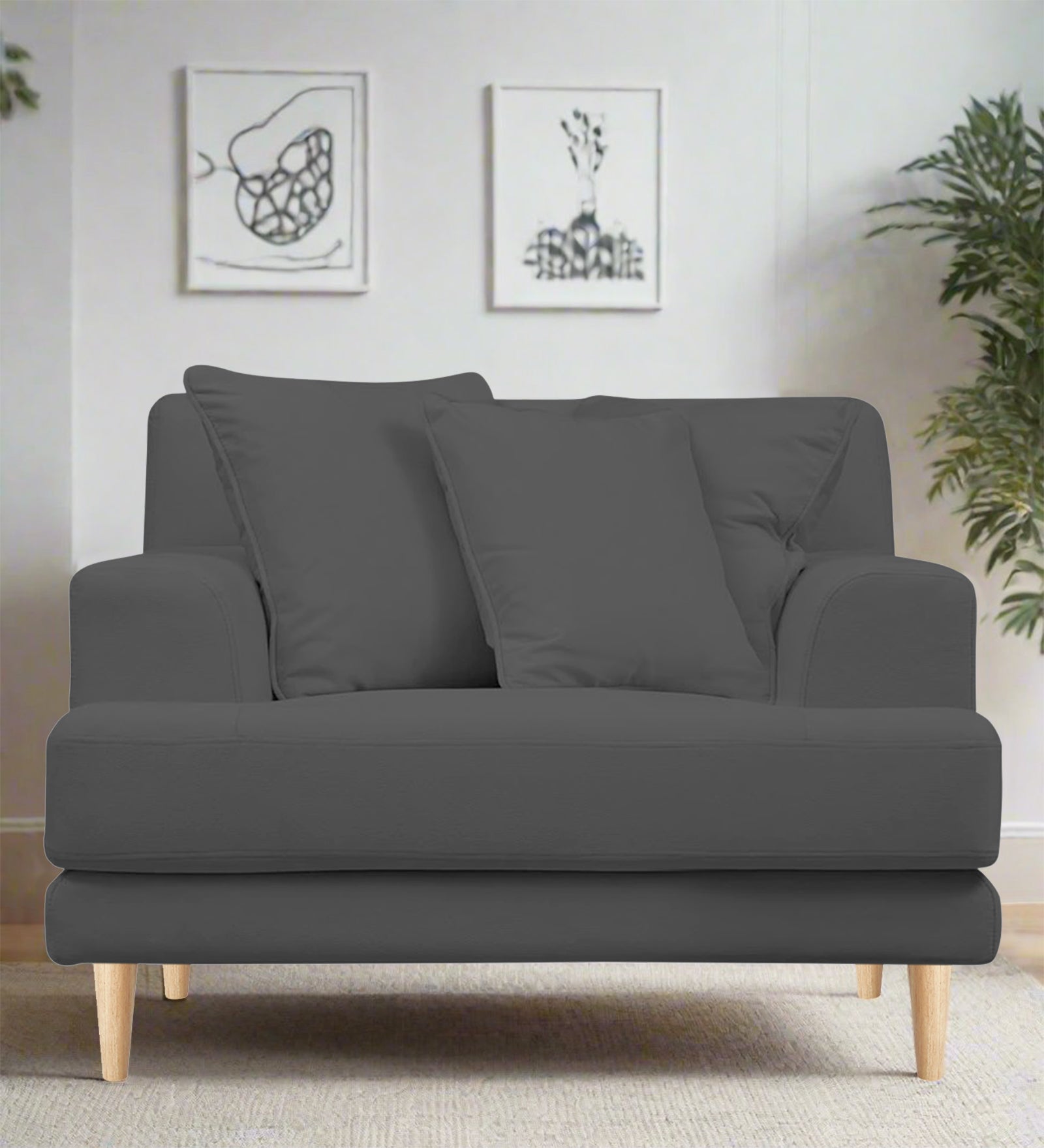 Woody Fabric 1 Seater Sofa in Pure Grey Colour