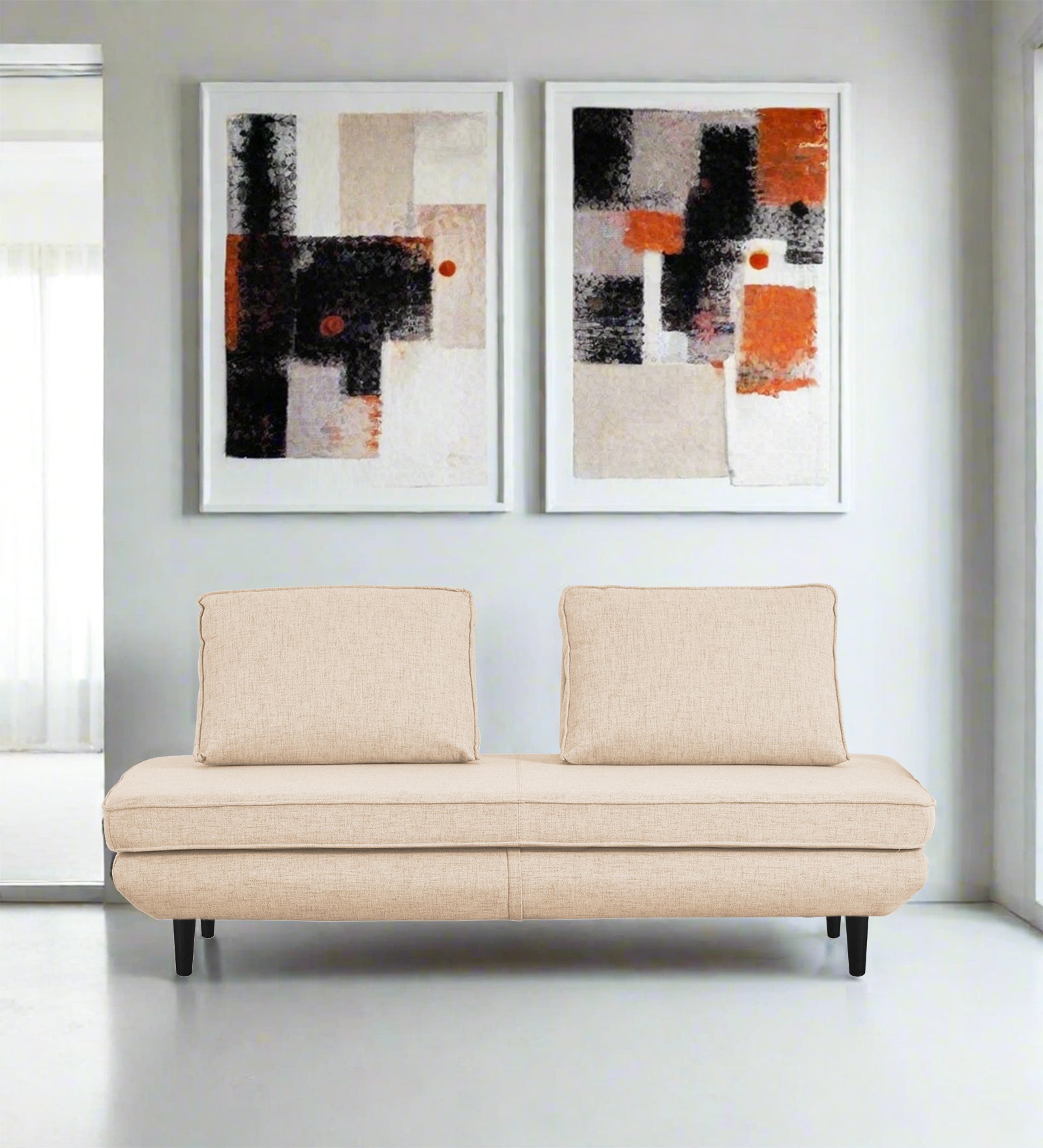 Hiver Fabric Day Bed Sofa In Woom Beige Colour With Back Rest - Febonic Living