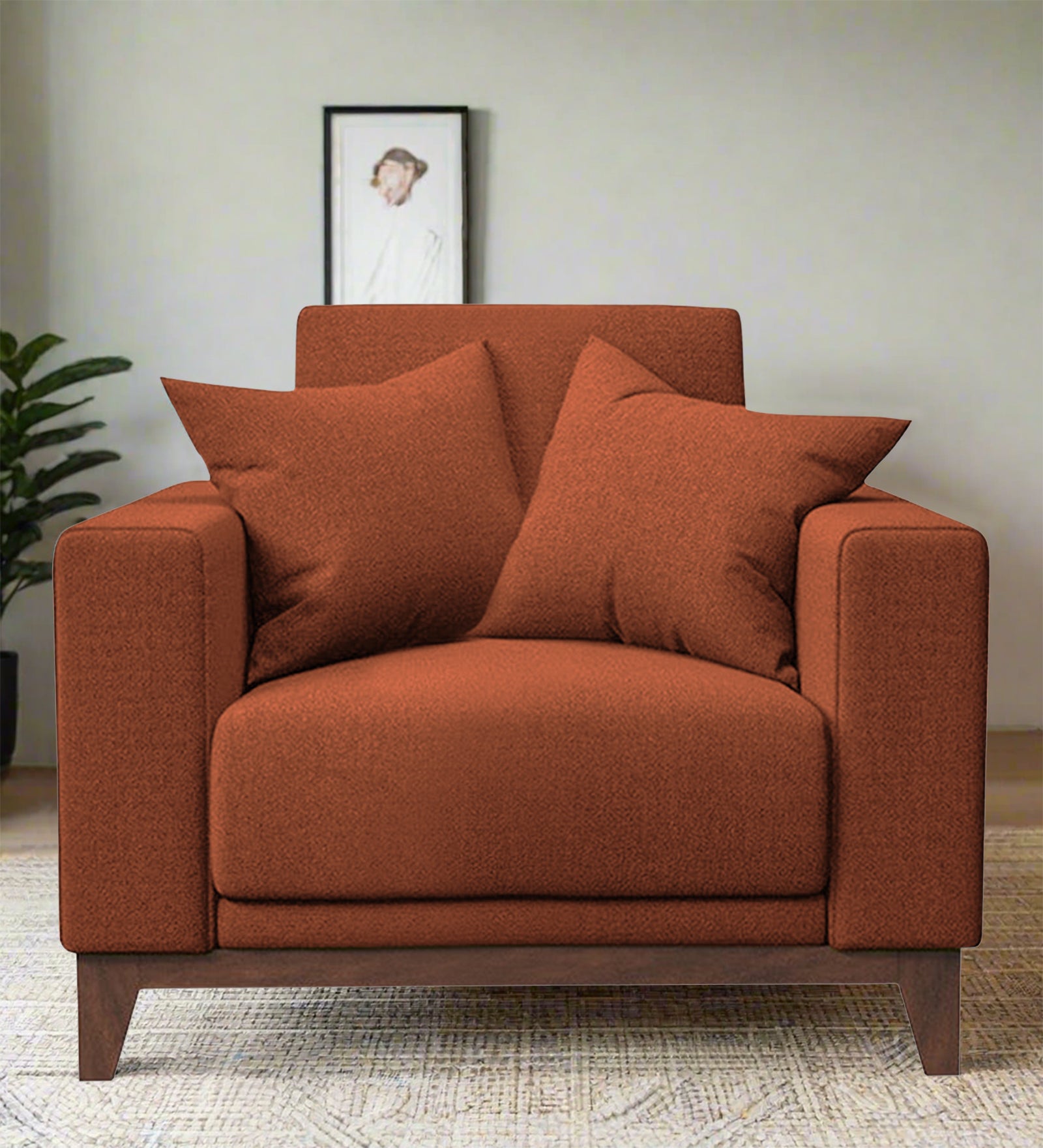 Luca Fabric 1 Seater Sofa in Royal Orange Colour