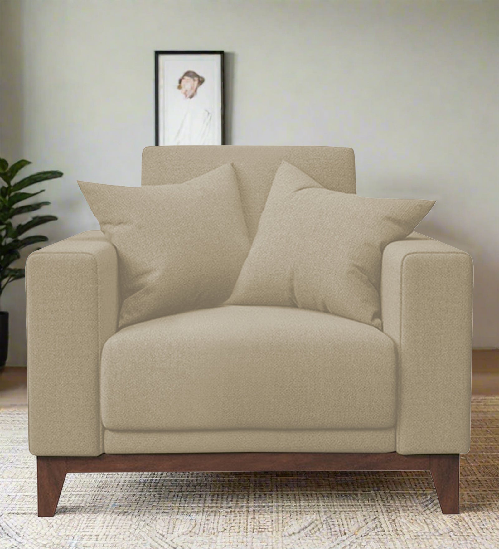 Luca Fabric 1 Seater Sofa in Honey Beige Colour