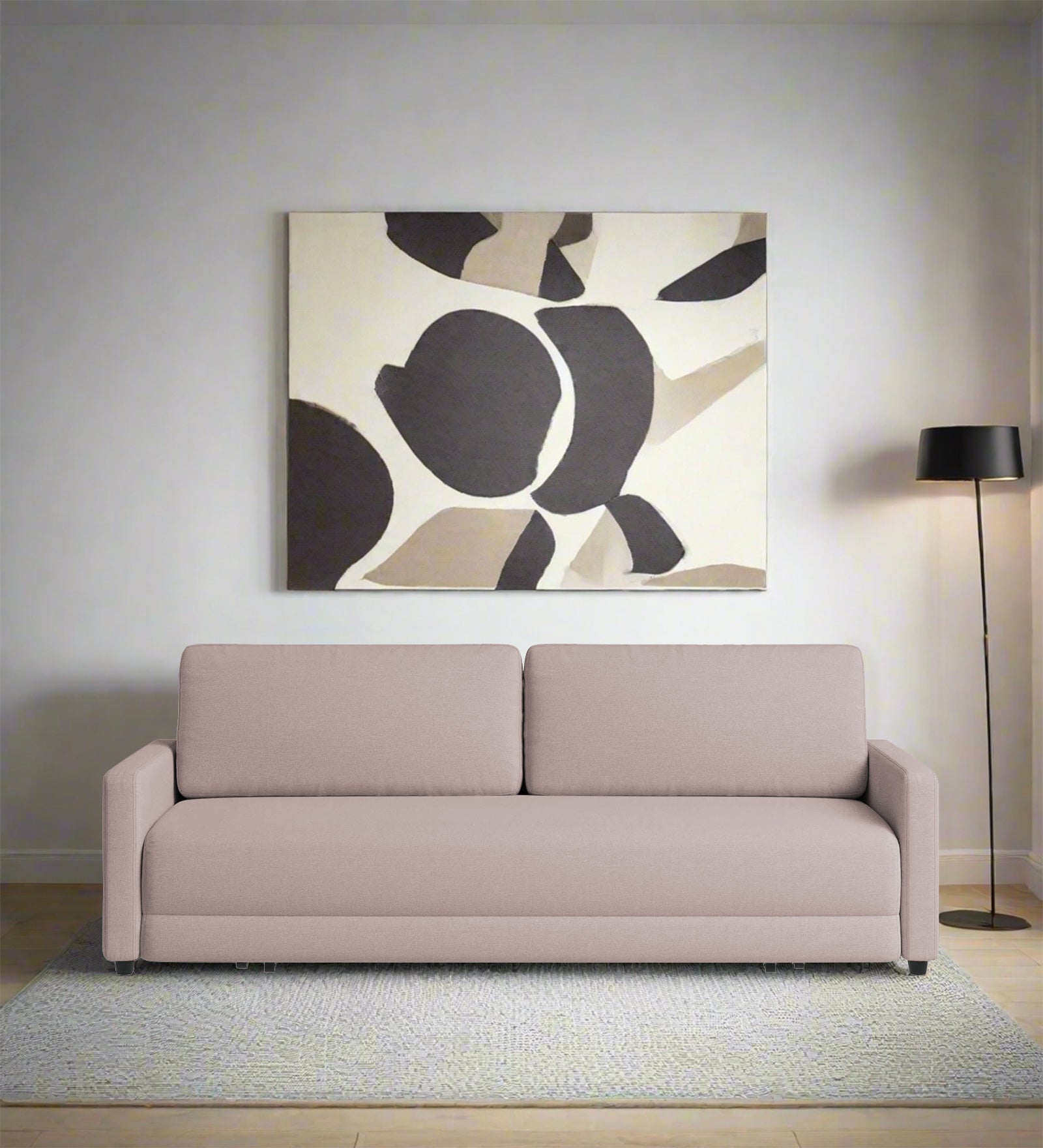 Leora Fabric 3 Seater Convertible Sofa Cum Bed In Almond Beige Colour - Febonic Living