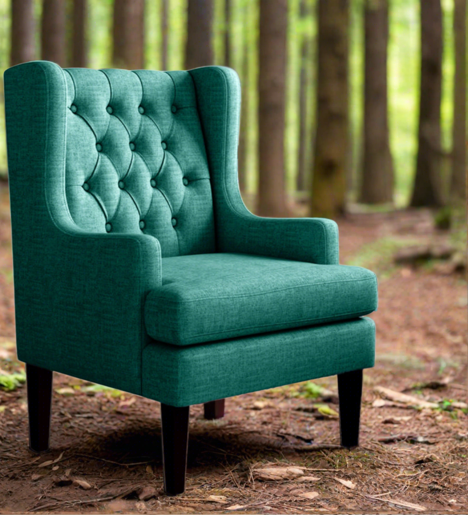 Panas Fabric Wing Chair In Sea Green Colour