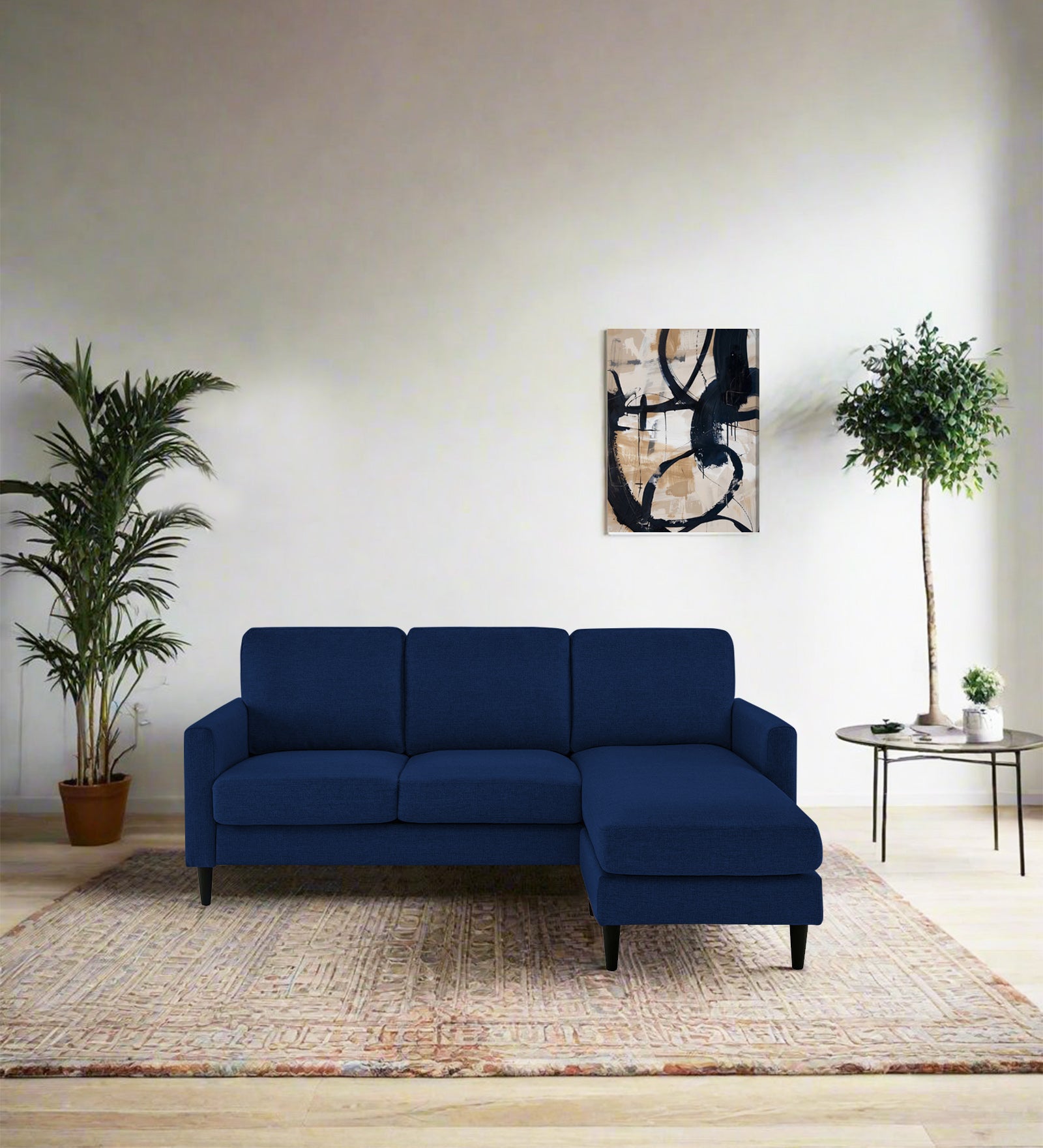 Romie Fabric LHS Sectional Sofa (2+Lounger) In Royal Blue Colour