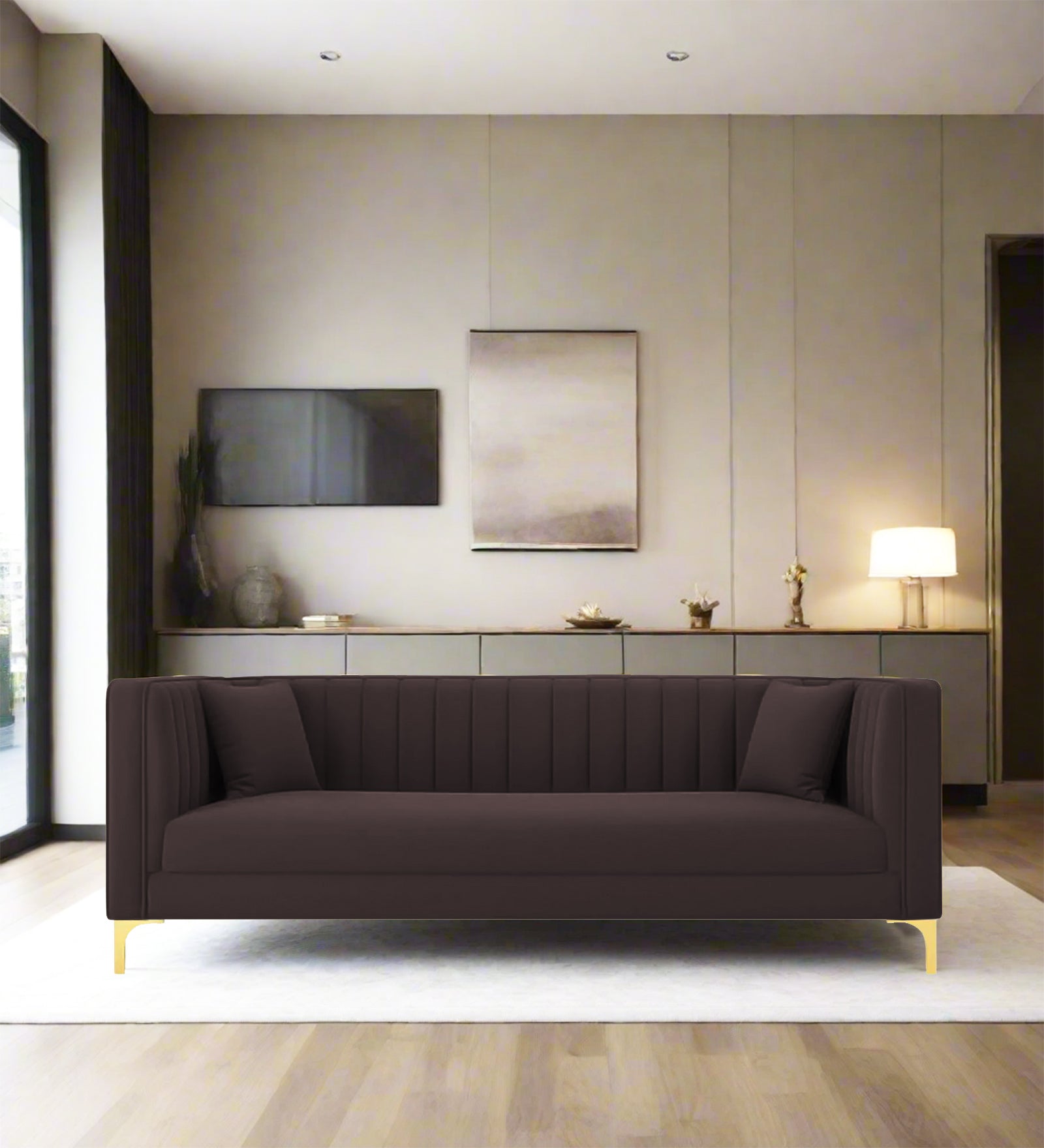 Saban Velvet 3 Seater Sofa in Mocha Brown Colour - Febonic Living