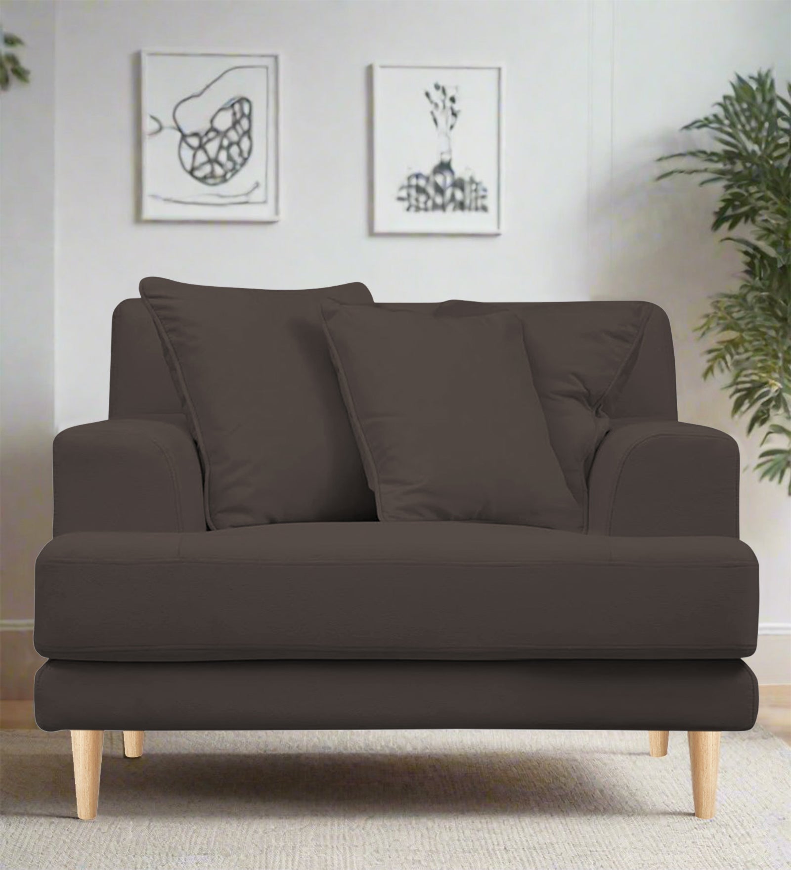 Woody Fabric 1 Seater Sofa in Lito Brown Colour