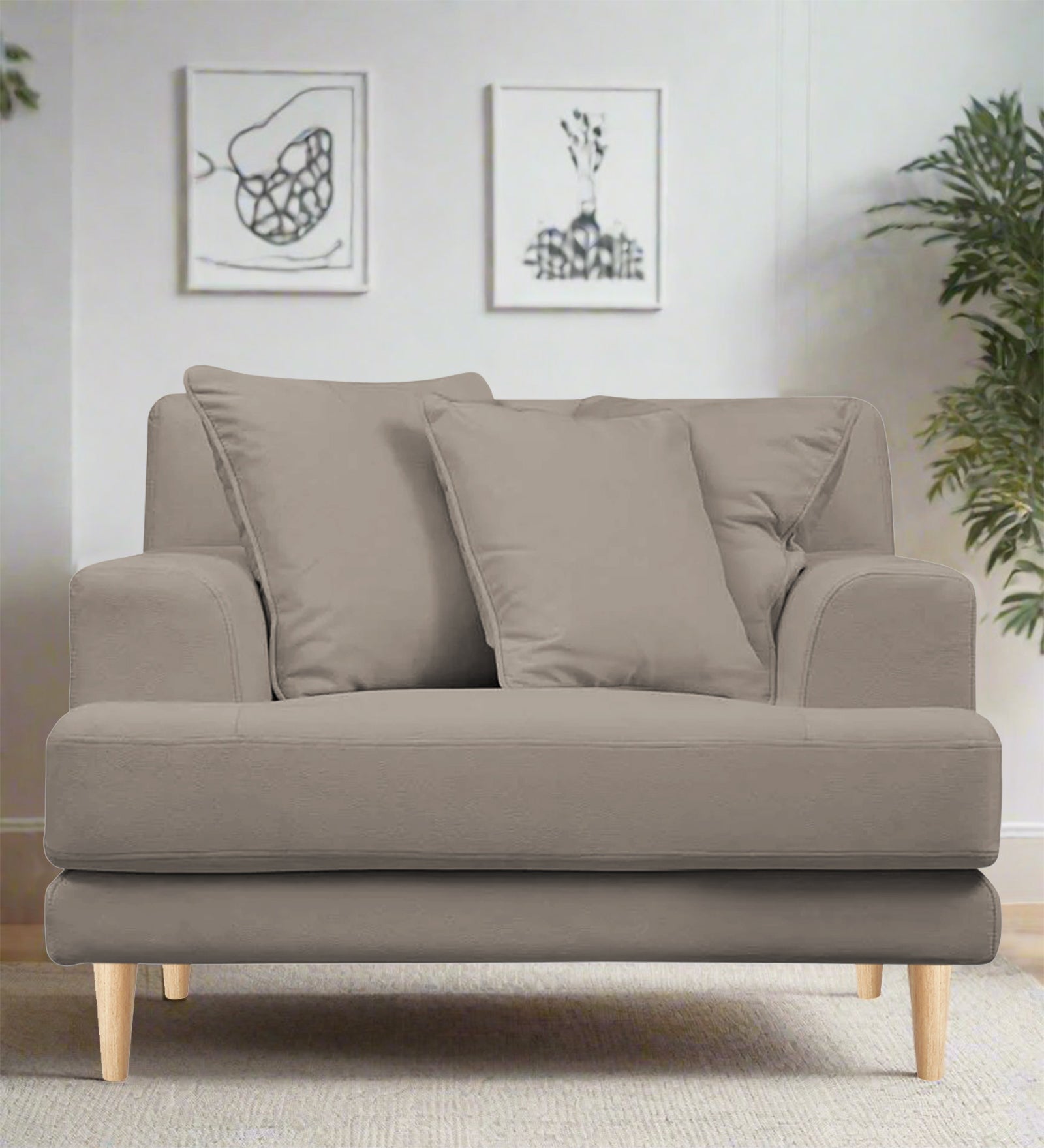 Woody Fabric 1 Seater Sofa in Oat Beige Colour