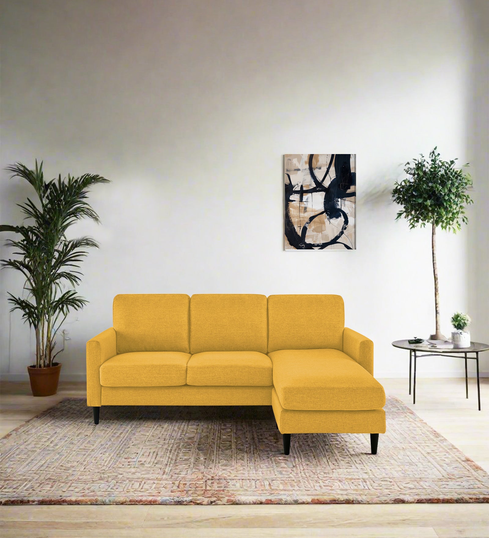 Romie Fabric LHS Sectional Sofa (2+Lounger) In Bold Yellow Colour