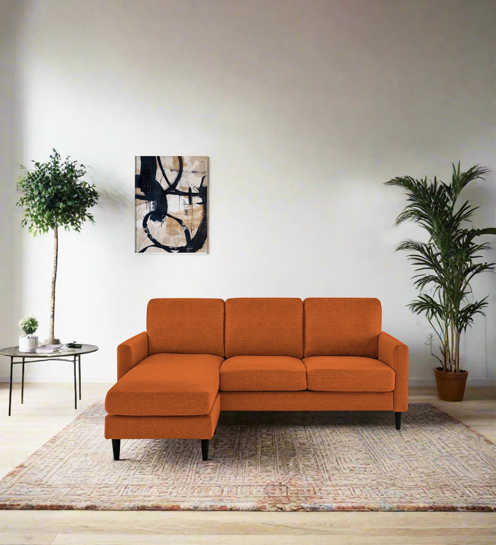 Romie Fabric RHS Sectional Sofa (2+Lounger) In Vivid Orange Colour