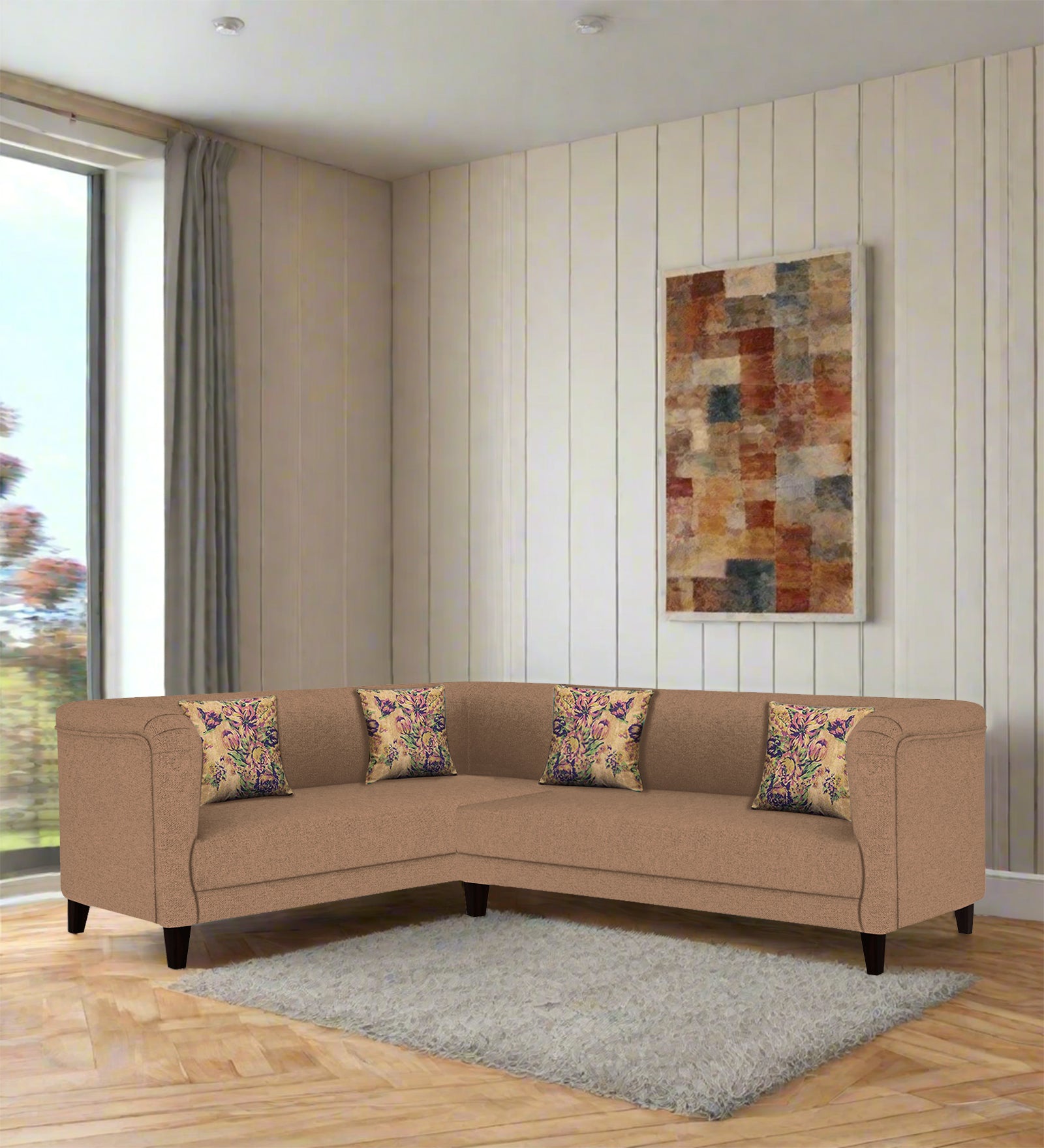 Niki Fabric Corner Sofa In Cosmic Beige Colour - Febonic Living