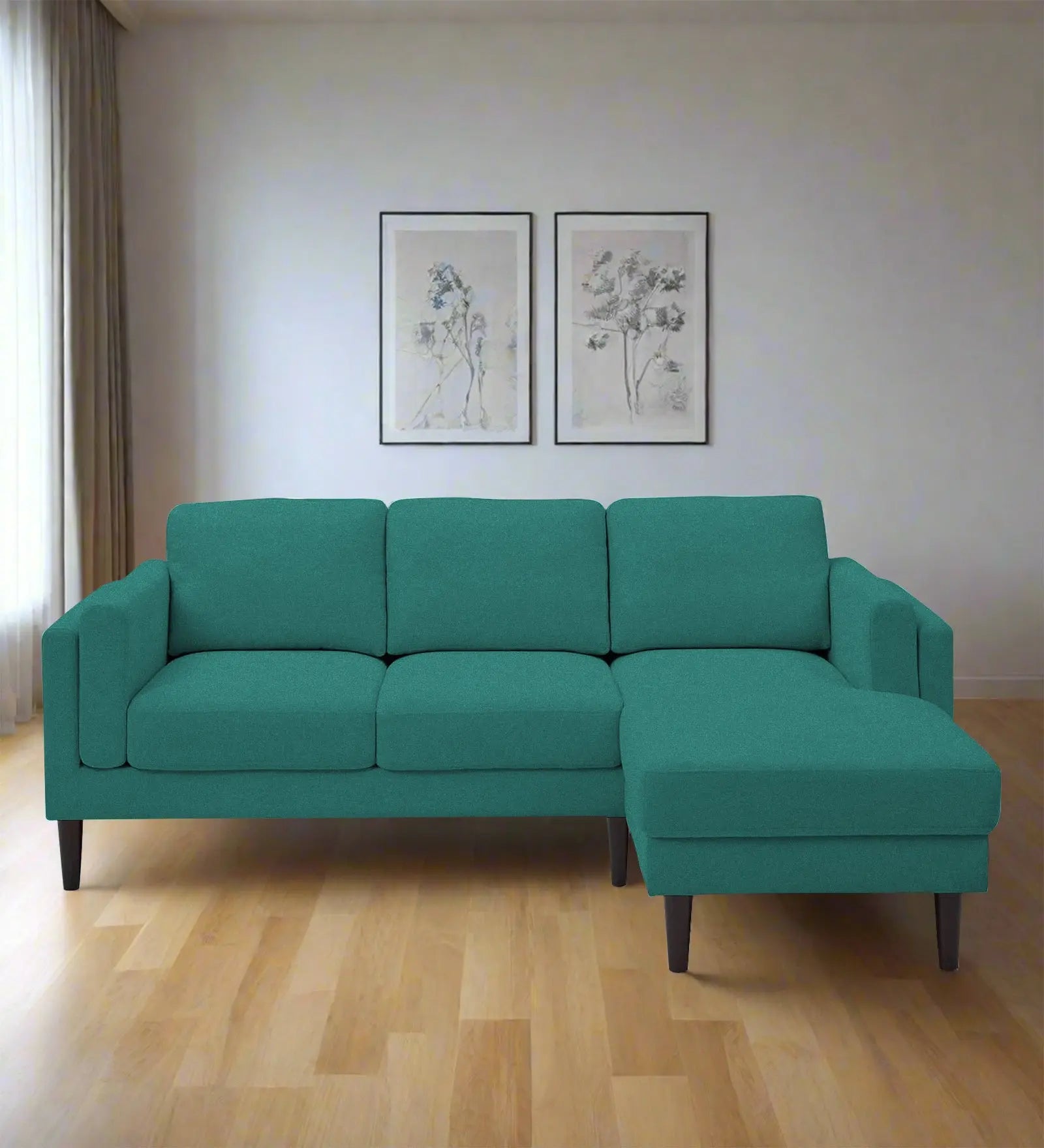 Creata Fabric LHS Sectional Sofa (2+Lounger) In Sea Green Colour Febonic Living