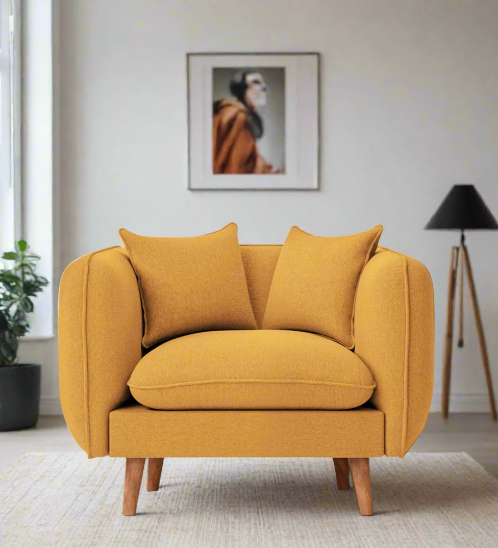 Reva Fabric 1 Seater Sofa In Blush Yellow Colour