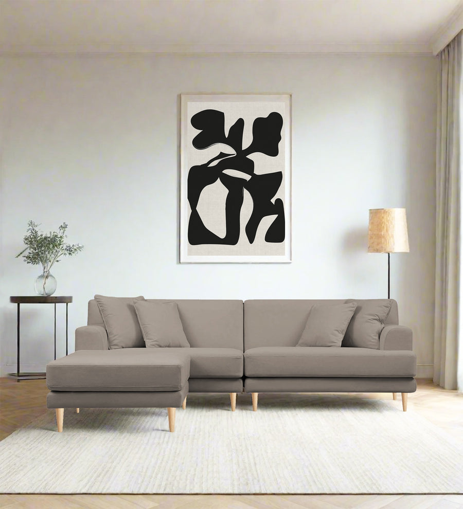 Woody  RHS  (3+Lounger) Fabric Sectional Sofa - Oat Beige by Febonic Living