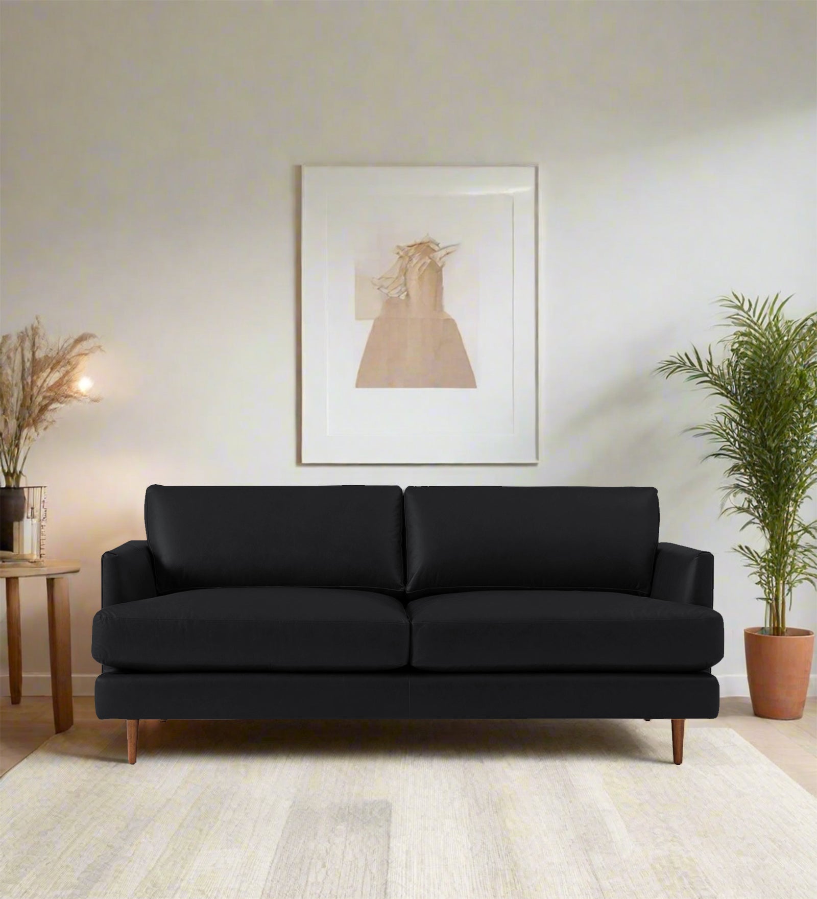 Sterio Leatherette 2 Seater Sofa In Light Black Colour - Febonic Living