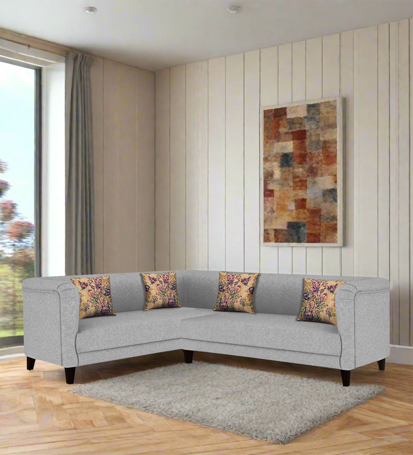 Niki Fabric Corner Sofa In Lit grey Colour - Febonic Living
