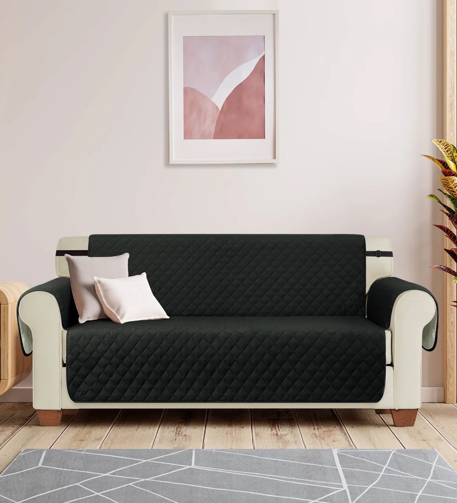 3 Seater Fabric Sofa Cover in Zed Black Colour