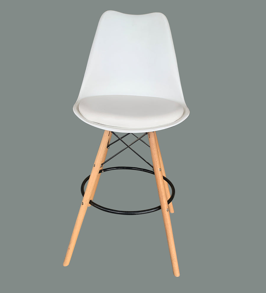 Retro Plastic Bar Chair In Cream White Colour With Leather Finish - Febonic Living