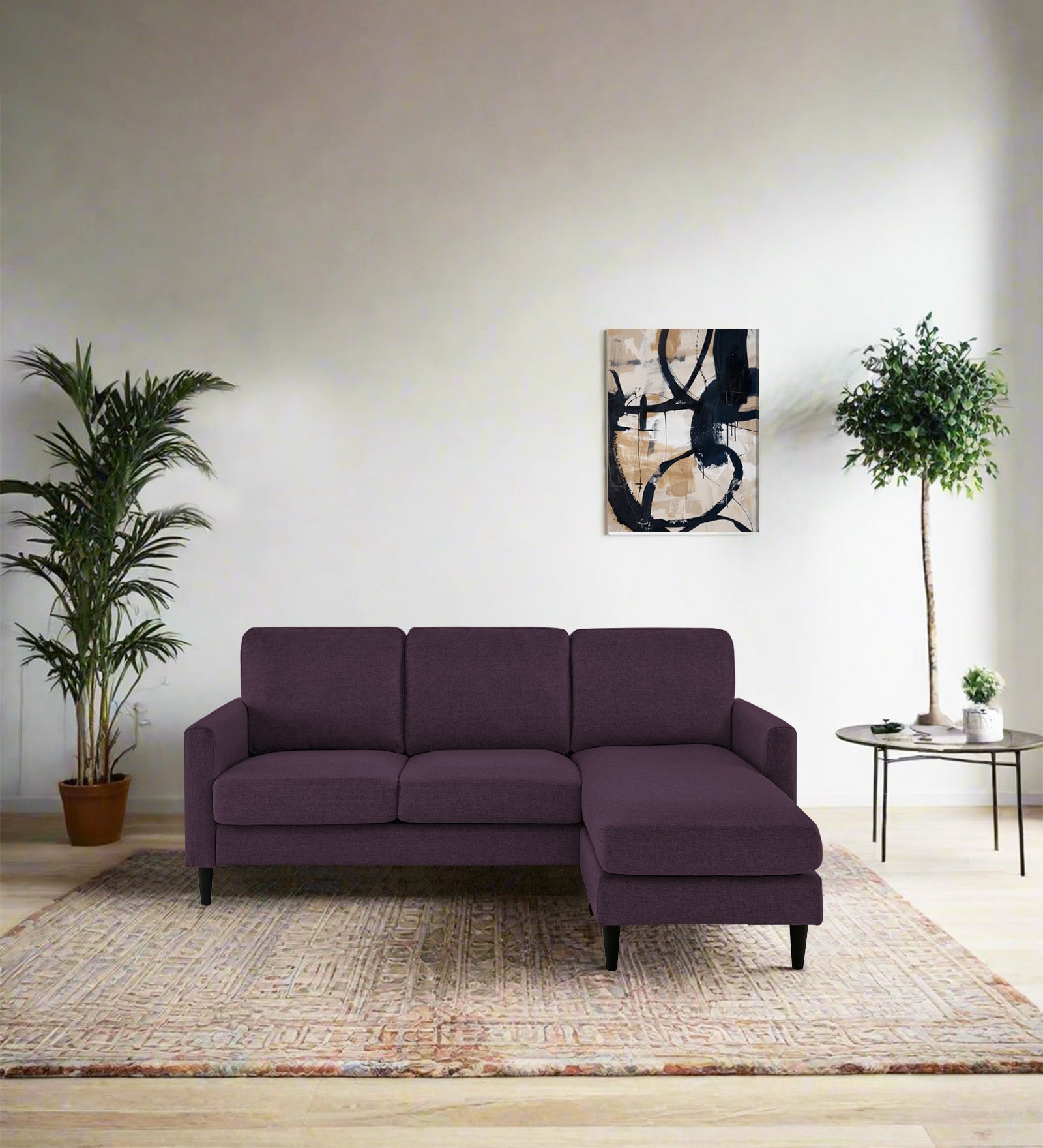 Romie Fabric LHS Sectional Sofa (2+Lounger) In Greek Purple Colour