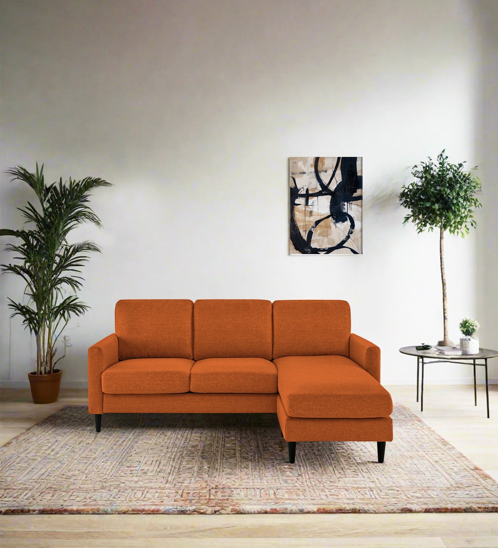 Romie Fabric LHS Sectional Sofa (2+Lounger) In Vivid Orange Colour